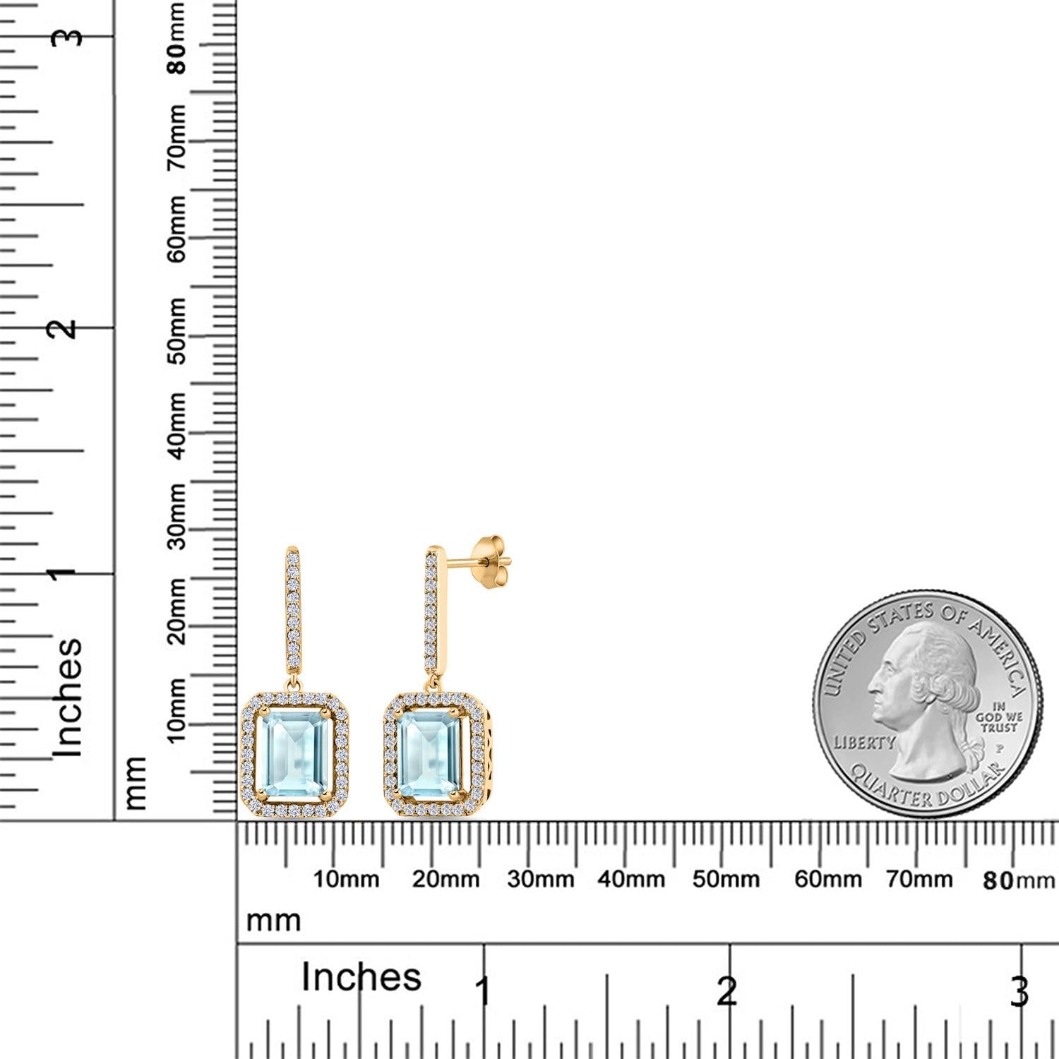 6.27 Ct Emerald Cut Sky Blue Topaz Earrings in 18K Yellow Gold Plated Silver - Elegant Gemstone Jewelry for Women, Perfect for Weddings, Parties & Special Occasions