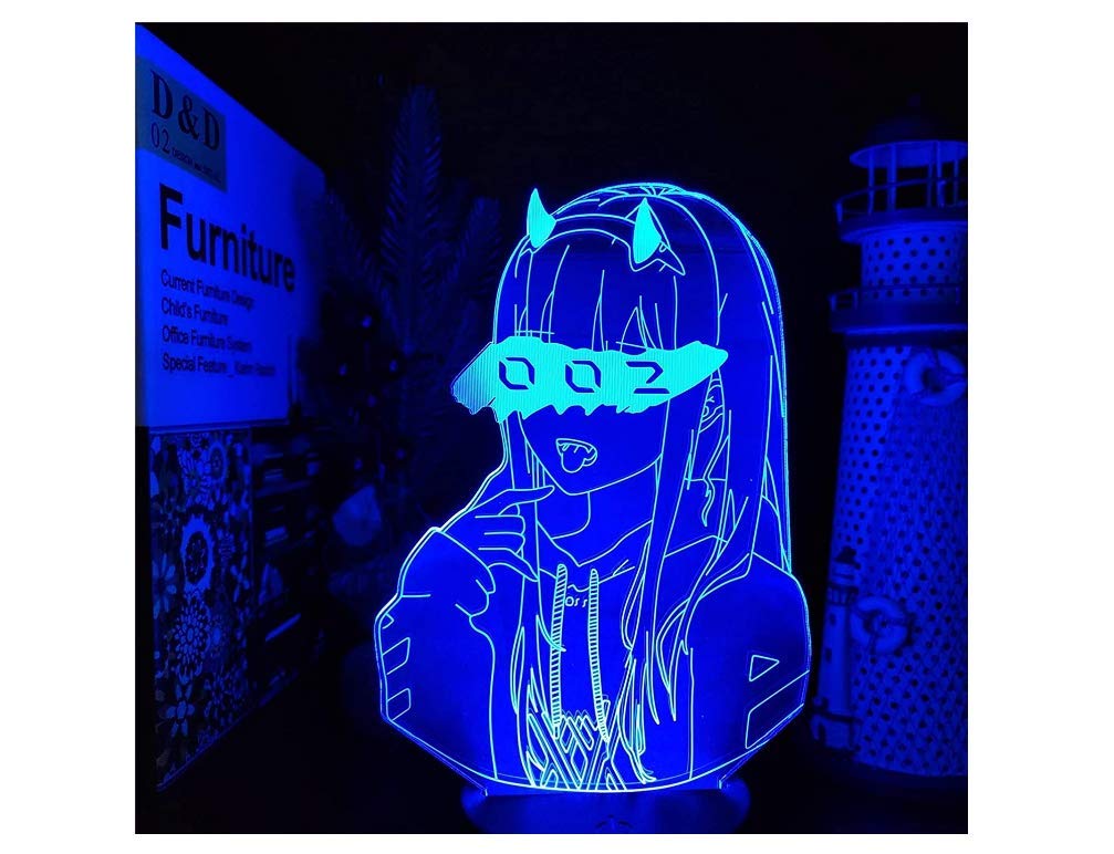 Zero Two 002 Anime Night Light - Darling in The FRANXX LED 3D Illusion Lamp with 7 Color Changing Modes, USB/Battery Powered, Touch Control for Kids & Girls - Perfect for Bedroom Decor, Christmas Gifts, and Anime Fan Collectibles