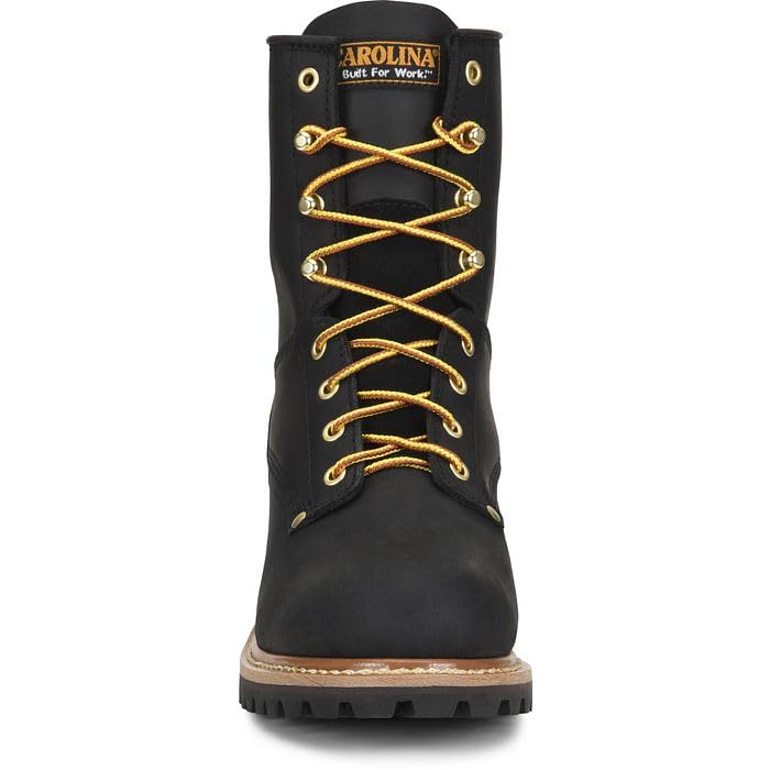Men's Carolina Elm 8-Inch Unlined Logger Work Boots - Genuine Leather Upper, Comfortable Pillow Cushion Footbed, Oil & Slip Resistant Welted Outsole, EH Safety Rated - Ideal for Construction, Logging & Outdoor Work