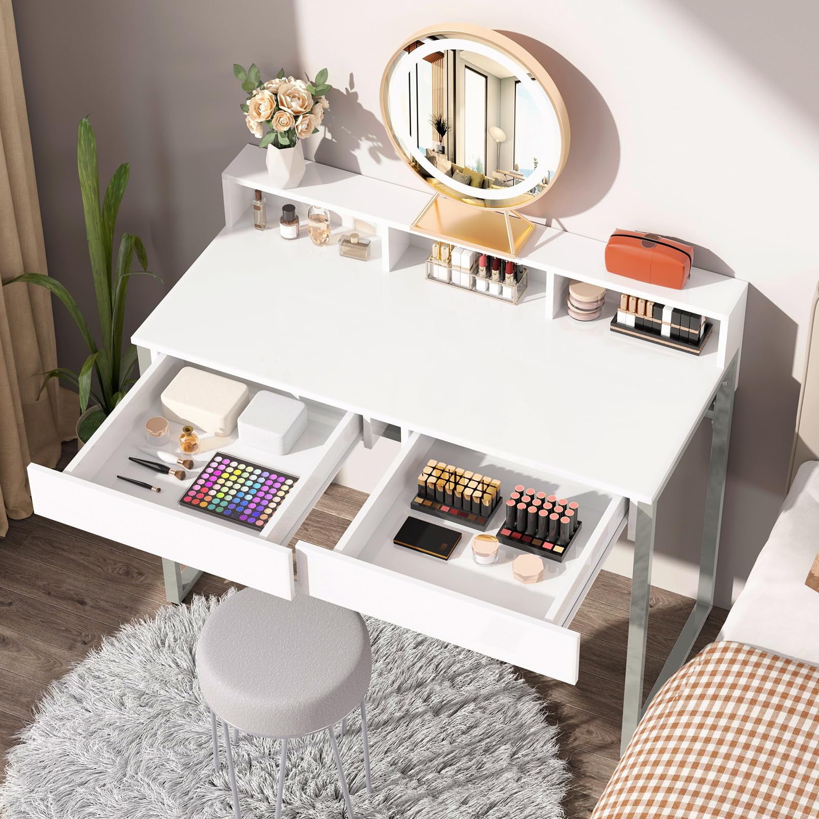 GreenForest White Vanity Desk with Drawers & Storage - 31.5