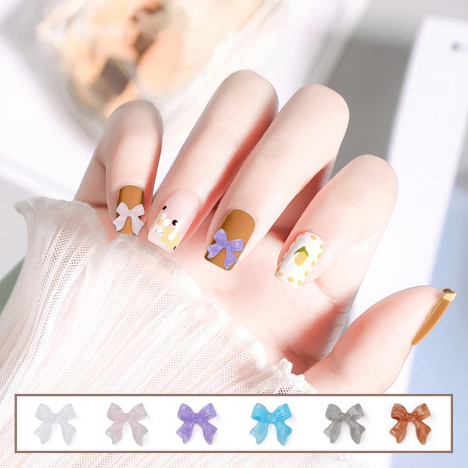 100 Pcs Transparent Jelly Nail Art Bow Crystals - 3D Bow-knot Nail Charms for Nail Art Decorations | Perfect for DIY Manicures, Bridal Nails & Party Nail Designs