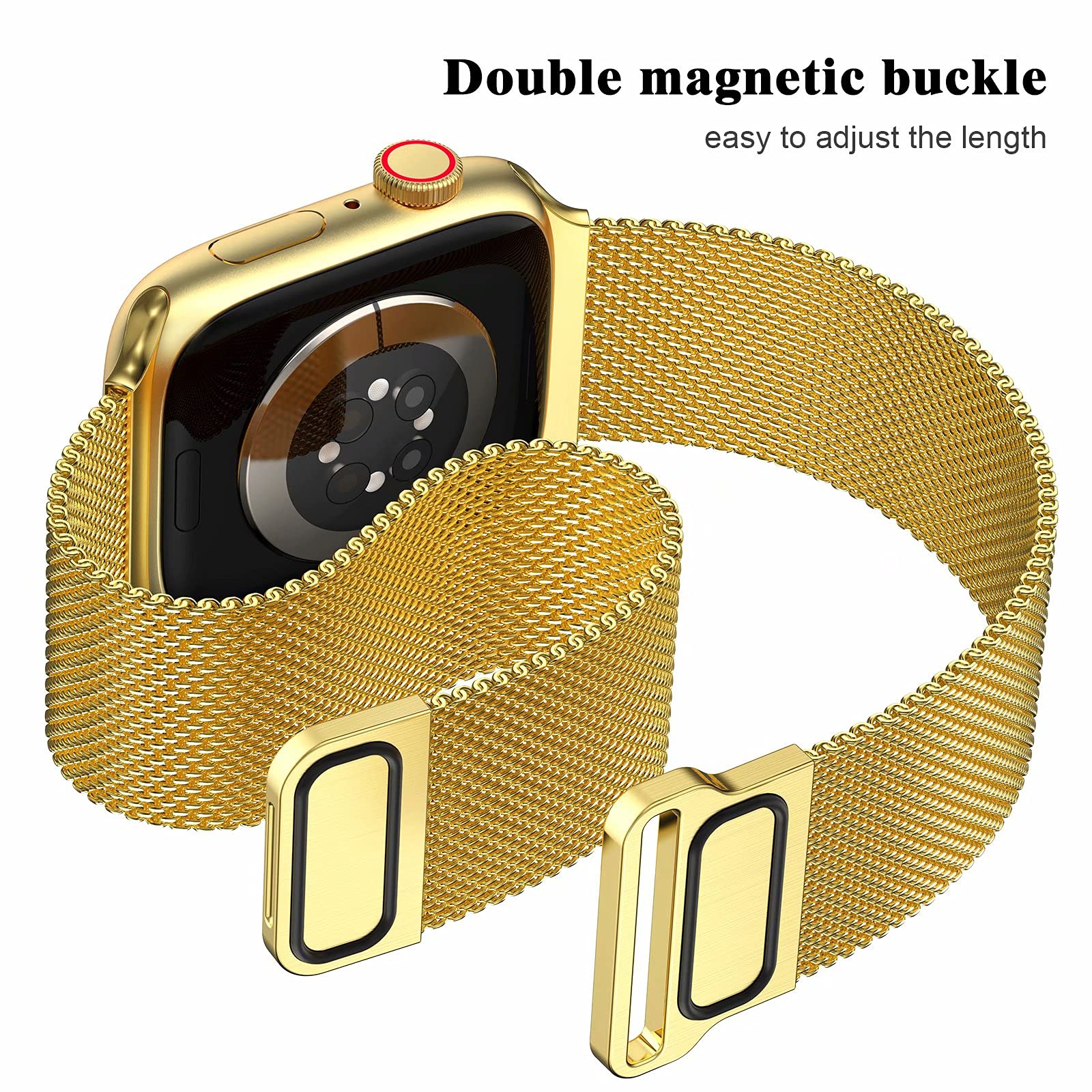 Premium Stainless Steel Milanese Loop Band for Apple Watch 42mm - Magnetic Closure Replacement Strap Compatible with iWatch Series 10/9/8/7/6/5/4/3/2/1 & SE - Gold (Men & Women) - Perfect for Workouts, Office & Everyday Wear