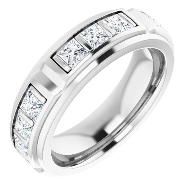 2.70 Carat Total Weight (CTW) Princess Cut Diamond Men's Wedding Band Ring - Perfect for Engagement, Anniversary & Special Occasion Gifts