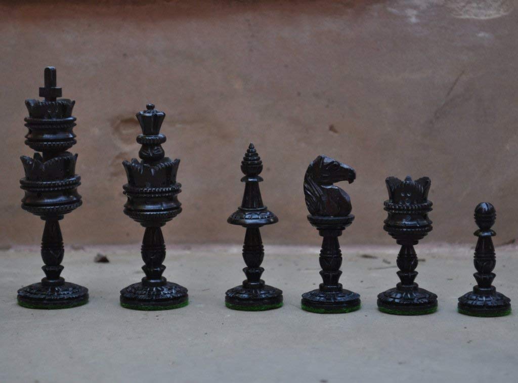 Hand Carved Buffalo Bone Lotus Chess Set - Black & White Chess Pieces for Classic & Decorative Game Play