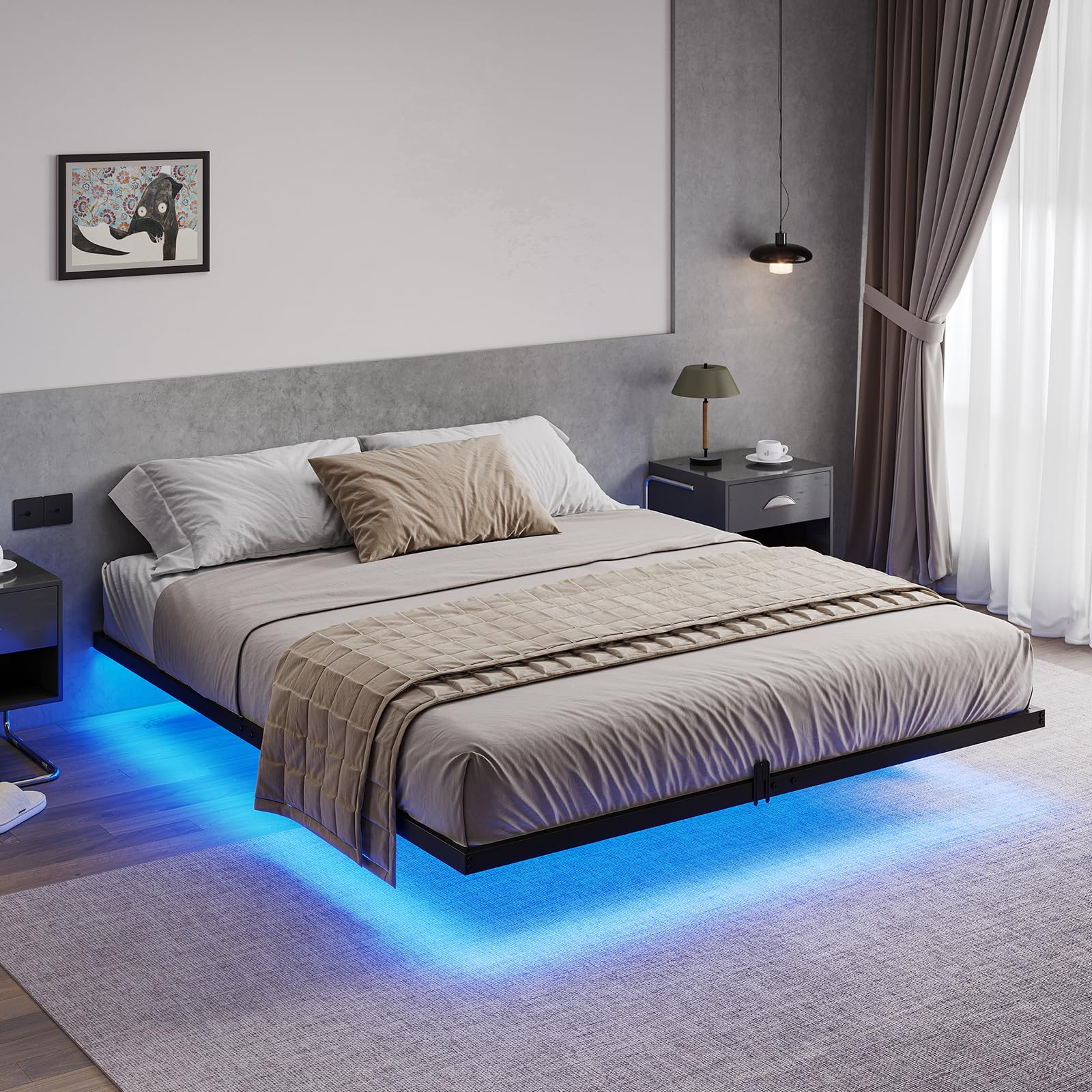 Hasuit Full Size Floating Bed Frame with LED Lights - Metal Platform Bed, No Box Spring Required, Easy Assembly - Perfect for Modern Bedrooms, Guest Rooms & Dorm Decor