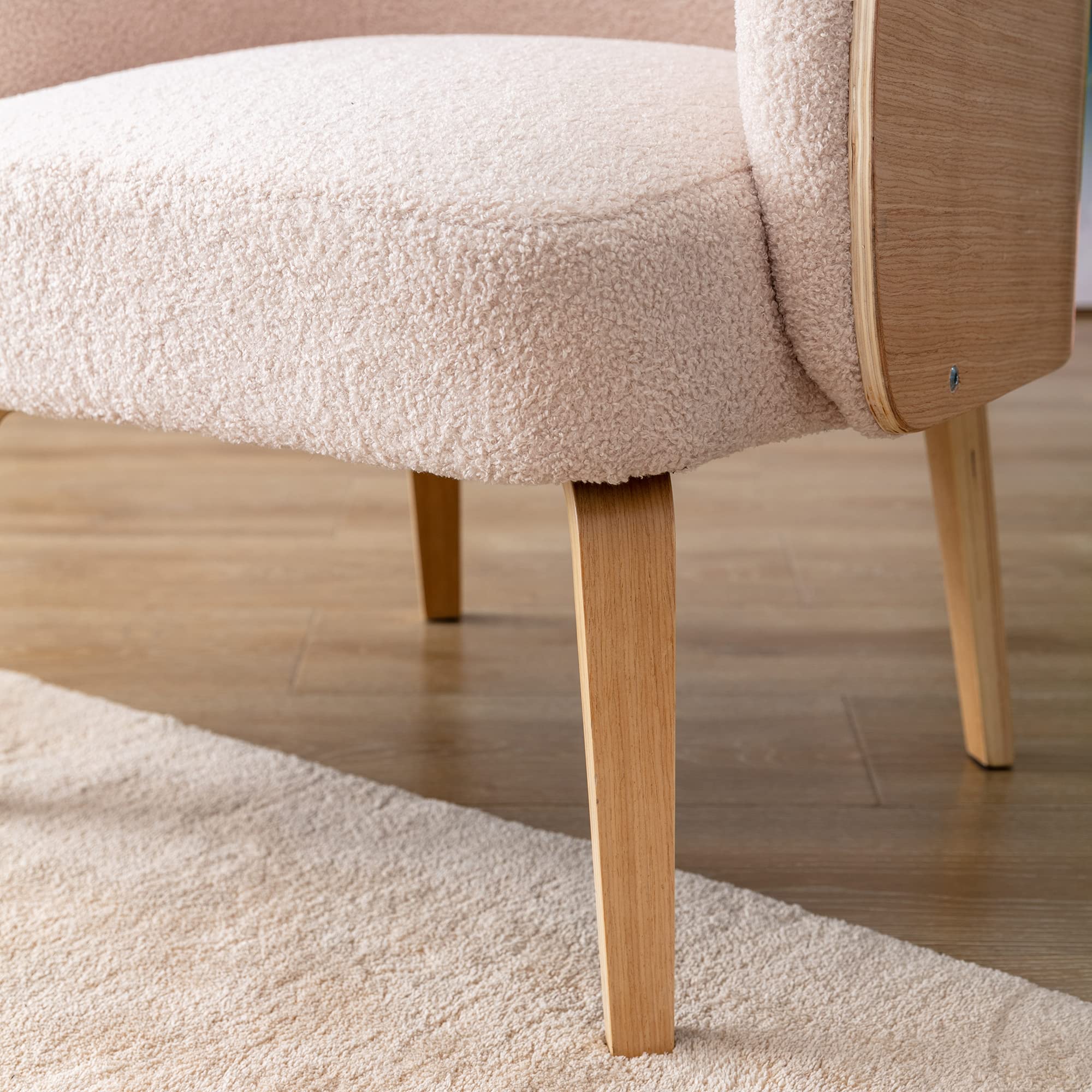 Hengming Lamb-Hair Accent Chair - Upholstered Living Room Chair, Bedroom Chair, Bentwood Sofa Chair in Pink - Perfect for Cozy Reading Nooks, Lounge Areas & Home Decor