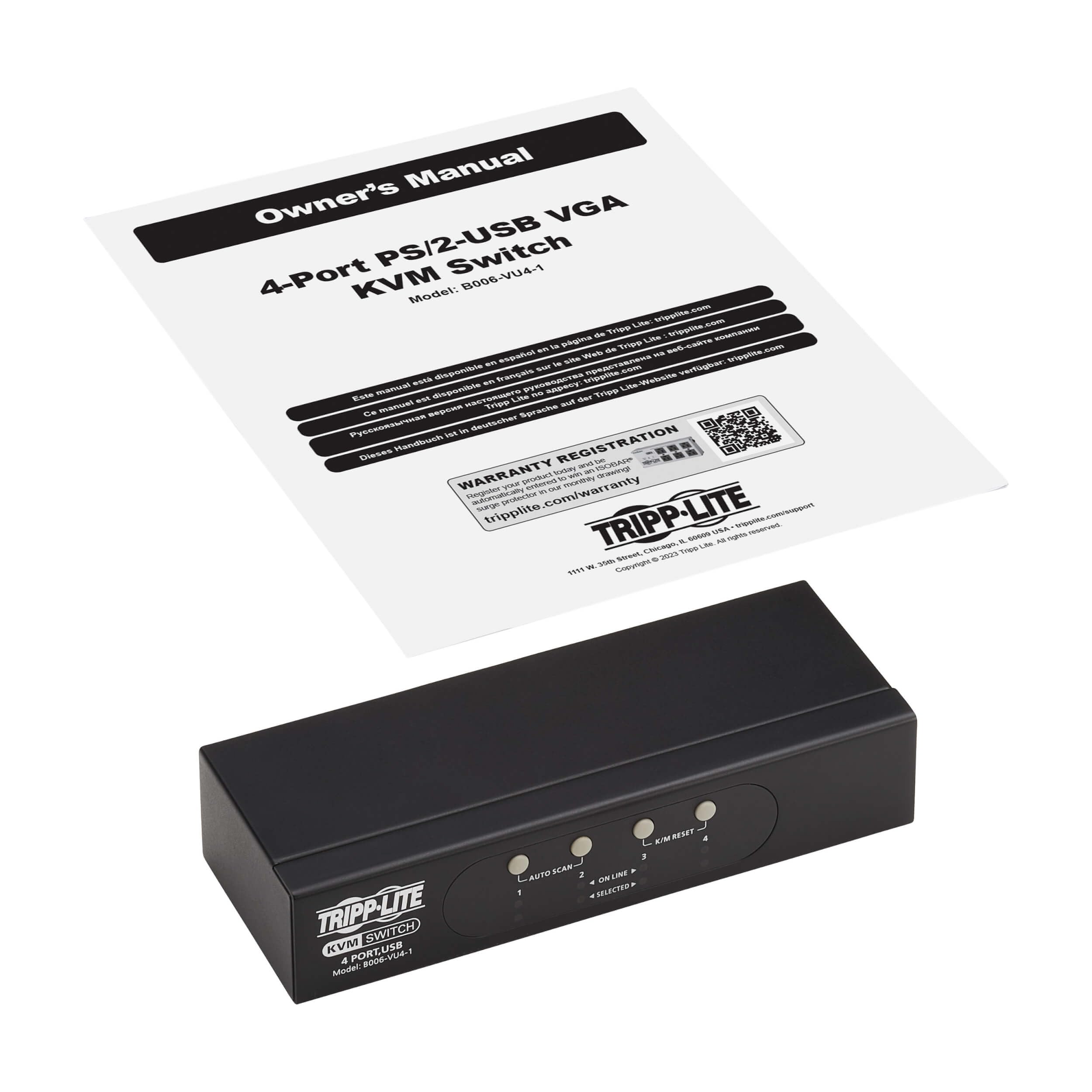 Tripp Lite 4-Port KVM Switch with VGA & USB/PS2 Ports - Control 4 Computers with 1 Monitor for Windows, Mac, Linux - Plug & Play for Home Office, Gaming & IT Workstations - 3 Year Warranty (B006-VU4-1)