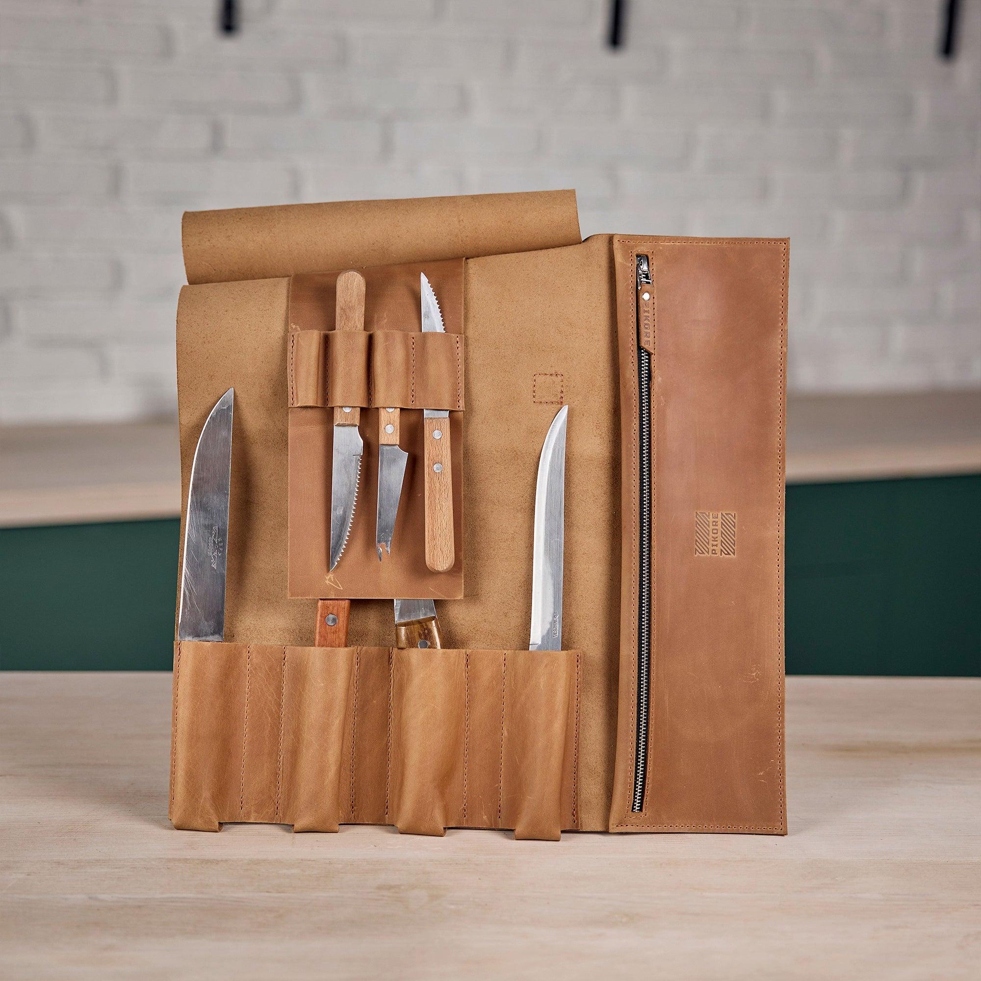 Premium Leather Knife Roll for Chefs & Butchers - Durable Professional Knife Storage Case with 12 Slots - Perfect for Kitchen, Camping & Culinary Gifts