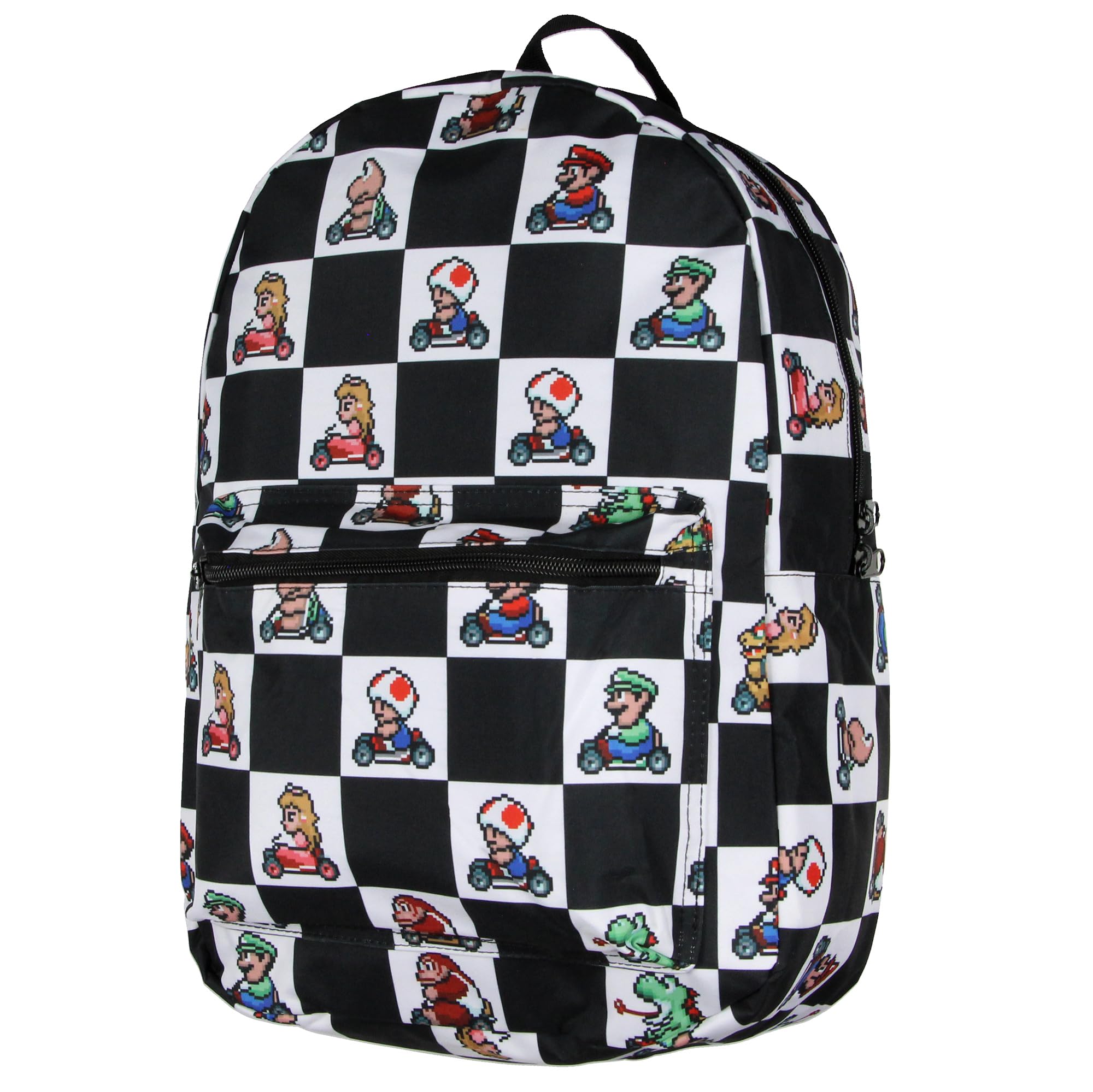 Bioworld Super Nintendo Mario Kart 8-Bit Character Checkered Travel Laptop Backpack - Official Licensed Gaming Backpack for School, Work & Travel
