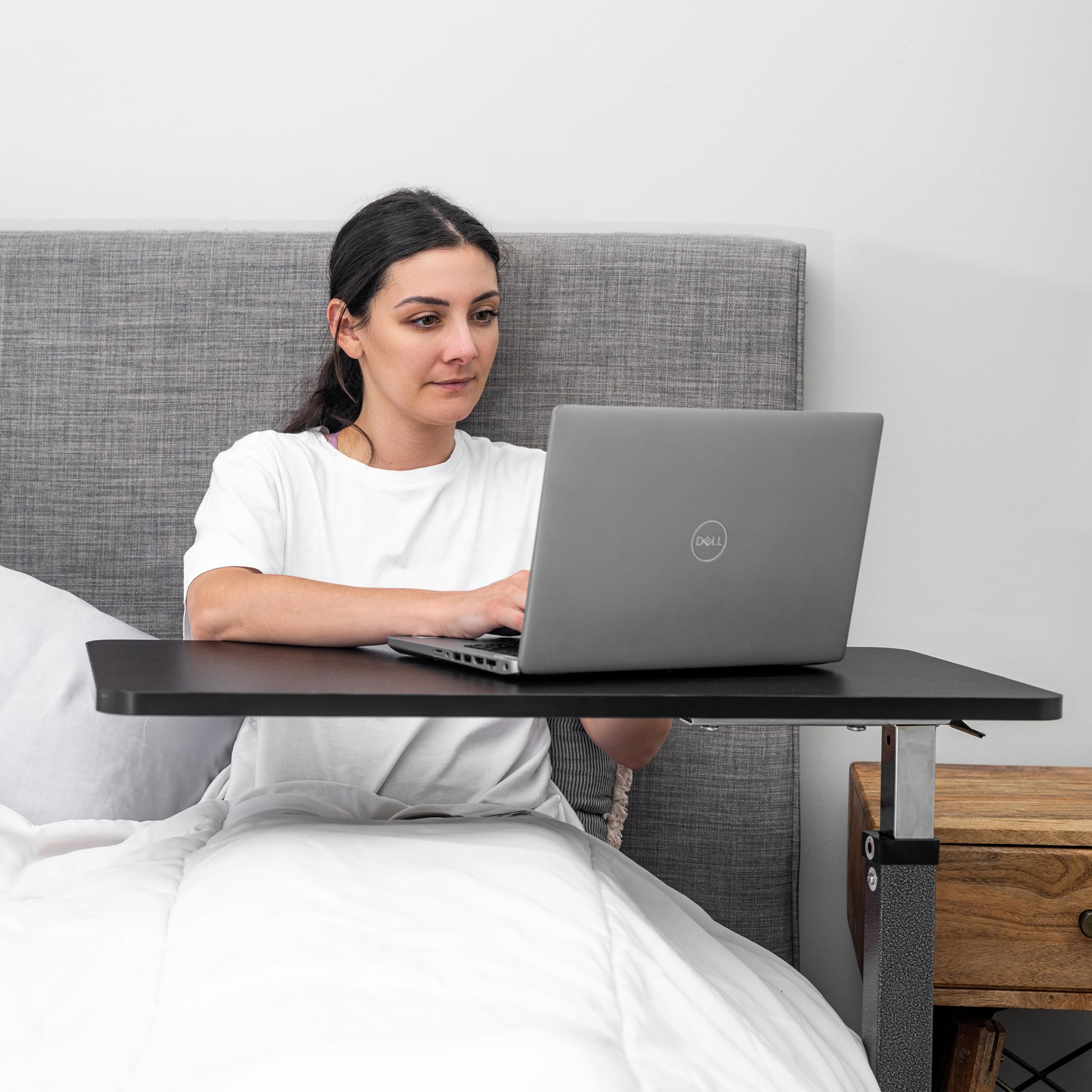 Adjustable Carex Hospital Bed Table with Wheels - Overbed Laptop Table for Recliner, Bed, and Sofa - Portable Computer Desk for Home, Office, and Hospital Use