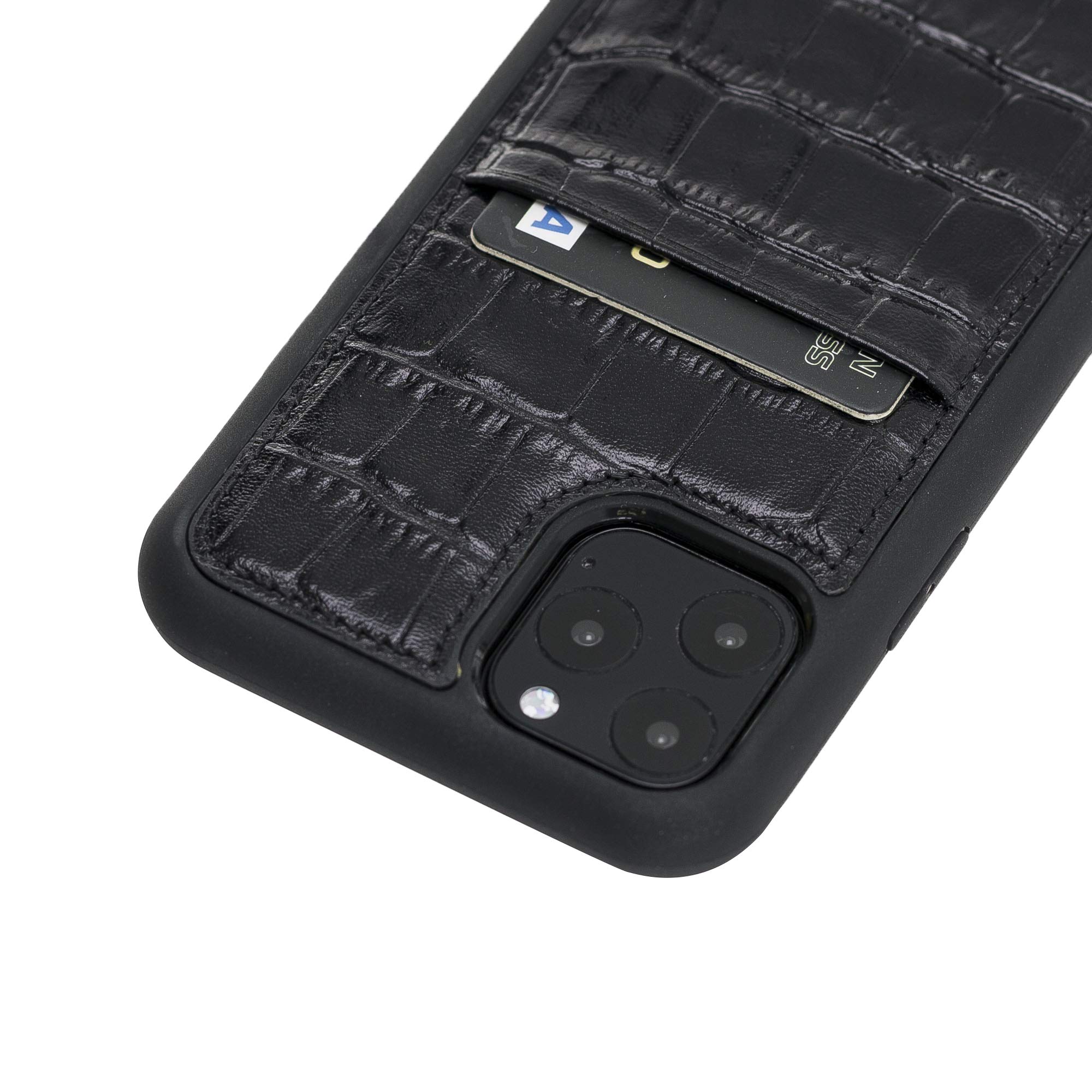 Venito Capri Leather Wallet Case for iPhone 11 Pro (5.8 inch) – RFID Blocking Protection, Padded Back Cover – Black Crocodile Design – Perfect for Everyday Use, Travel & Business Meetings