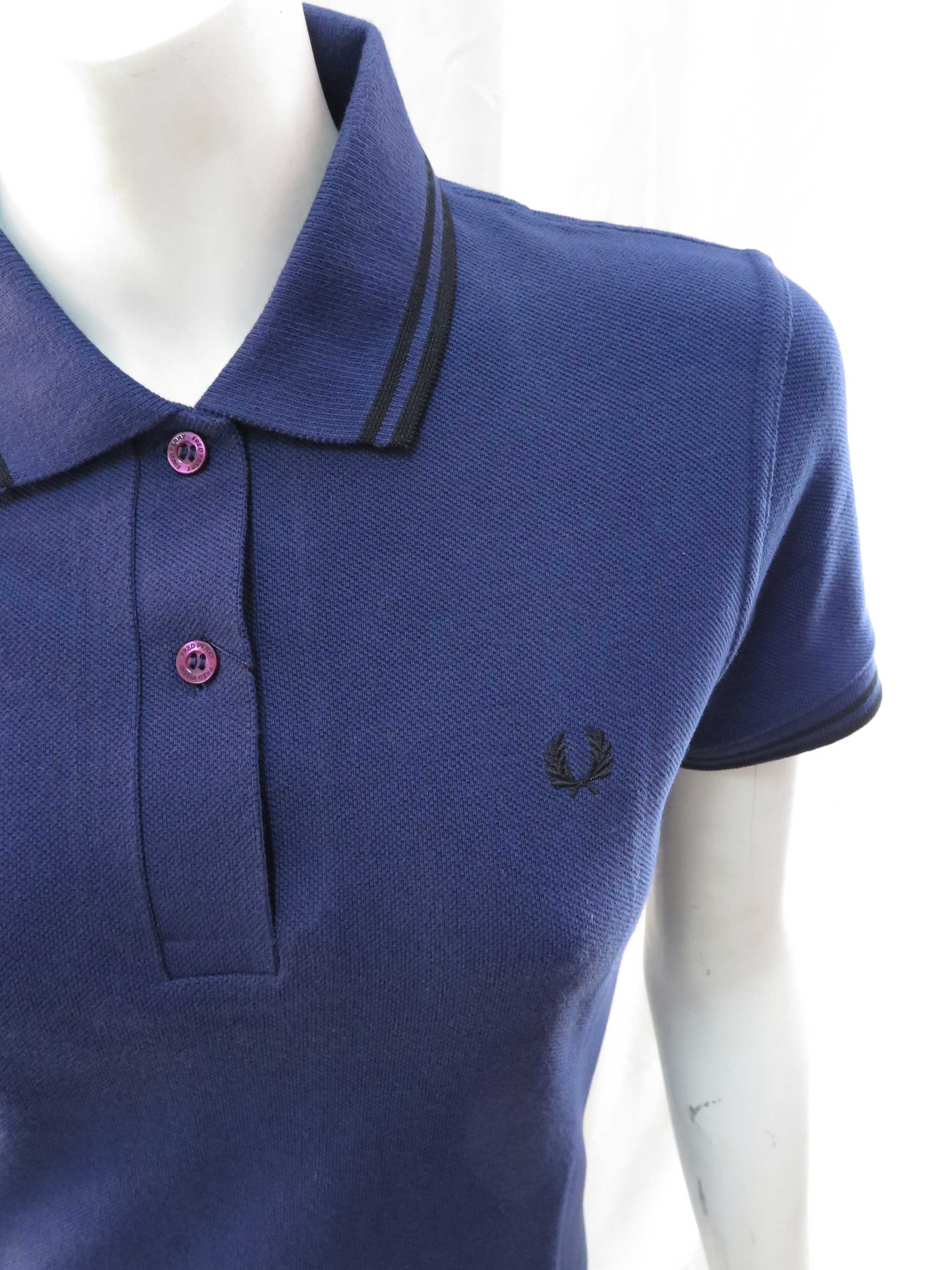 Authentic Fred Perry Women's Shirt - Made in England - French Navy & Black - Casual Wear, Office Outfit & Street Style Fashion