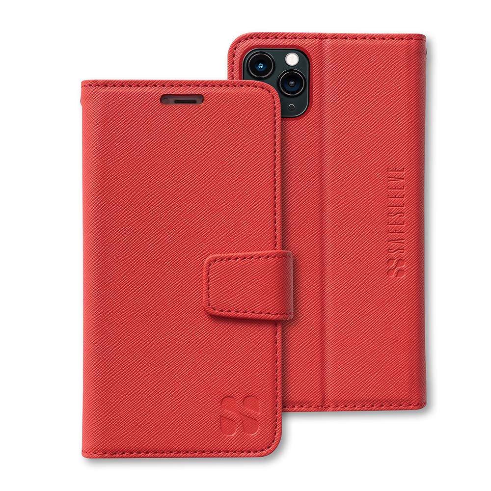 EMF Protection iPhone 12 Pro Case - RFID Blocking Vegan Leather Wallet with Adjustable Stand | SafeSleeve Anti-Radiation Phone Cover for Women & Men (Red) | Perfect for Travel, Work & Daily Commute