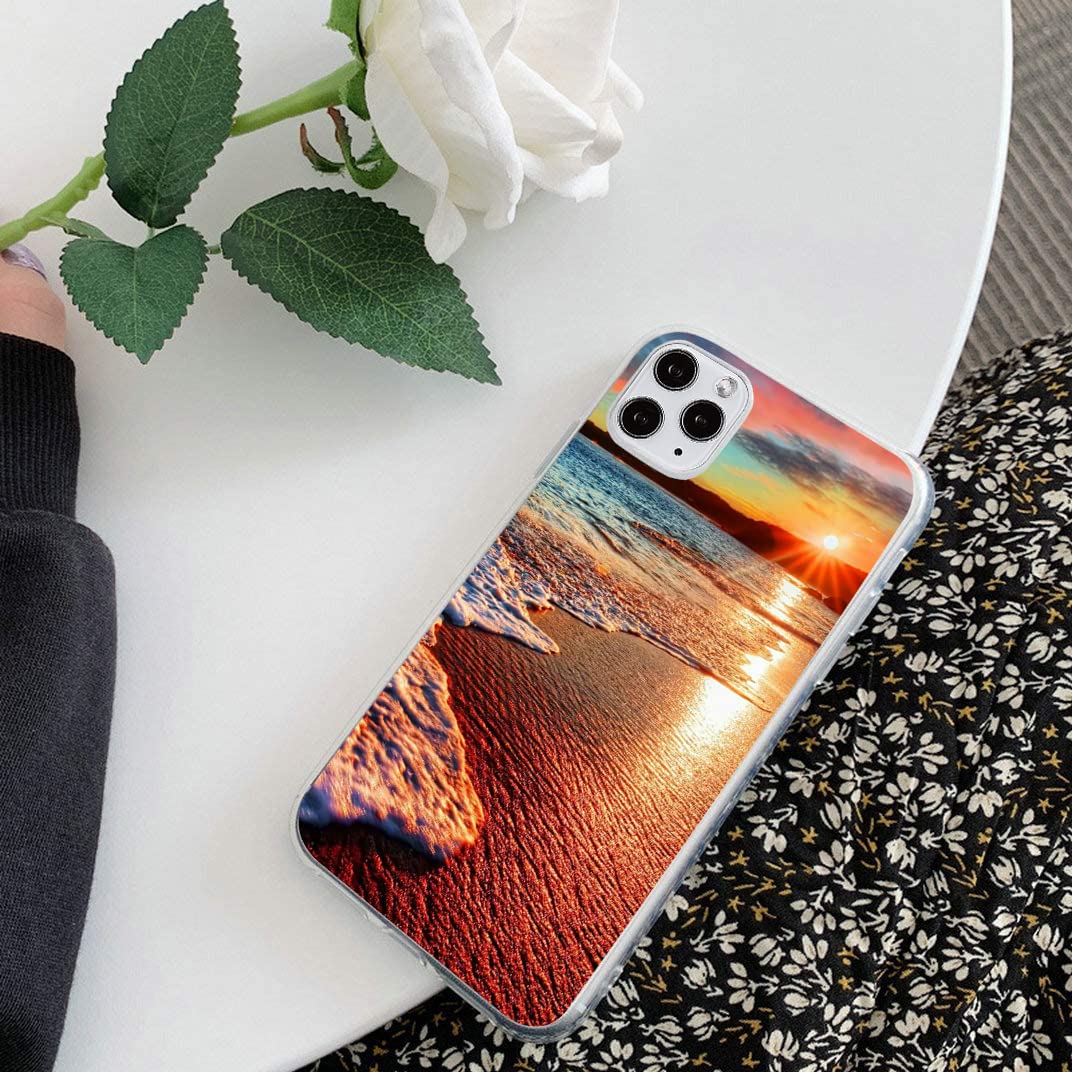 iPhone 12/12 Pro Case - Clear Shockproof Slim TPU Protective Cover with Sunset Beach Design | Durable Soft Case for Everyday Use, Travel & Outdoor Activities