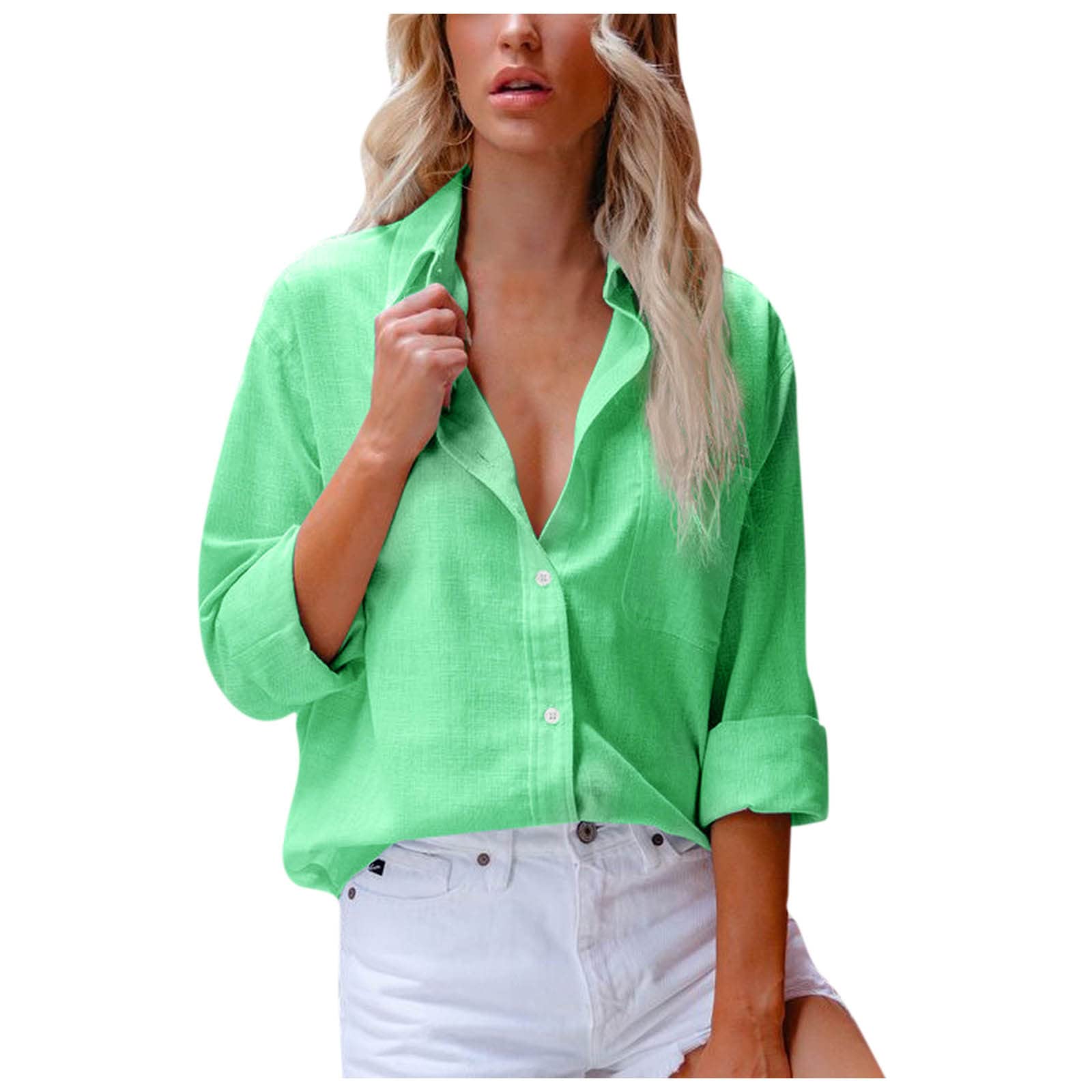 Women's Casual Button Down Shirts - Solid Color Pocket Long Sleeve Blouse with Turndown Collar | Office Wear, Everyday Outfits & Layering Cardigan Alternative