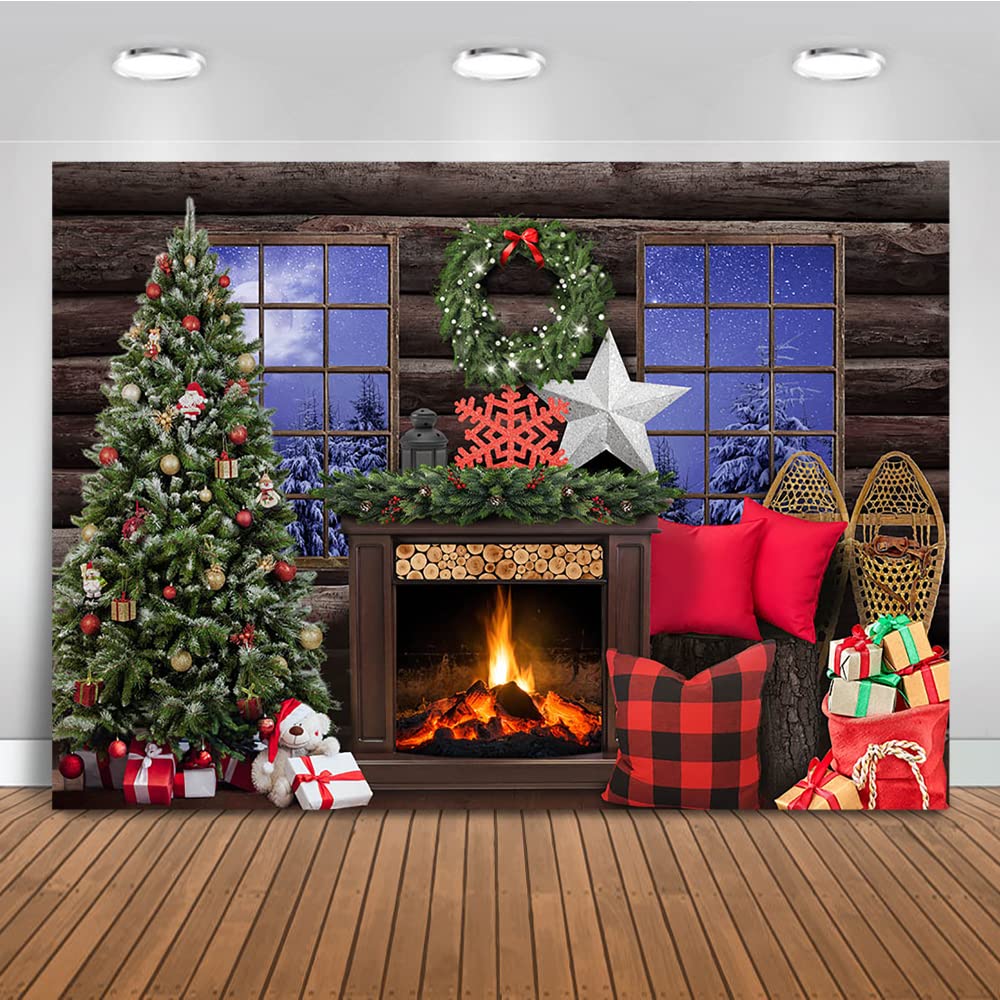 Premium 8x6ft Christmas Fireplace Photography Backdrop – Xmas Tree Holiday Portrait Background for Indoor Decor, Gifts & Photo Booth Props | Perfect for Family Portraits, Holiday Cards & Social Media