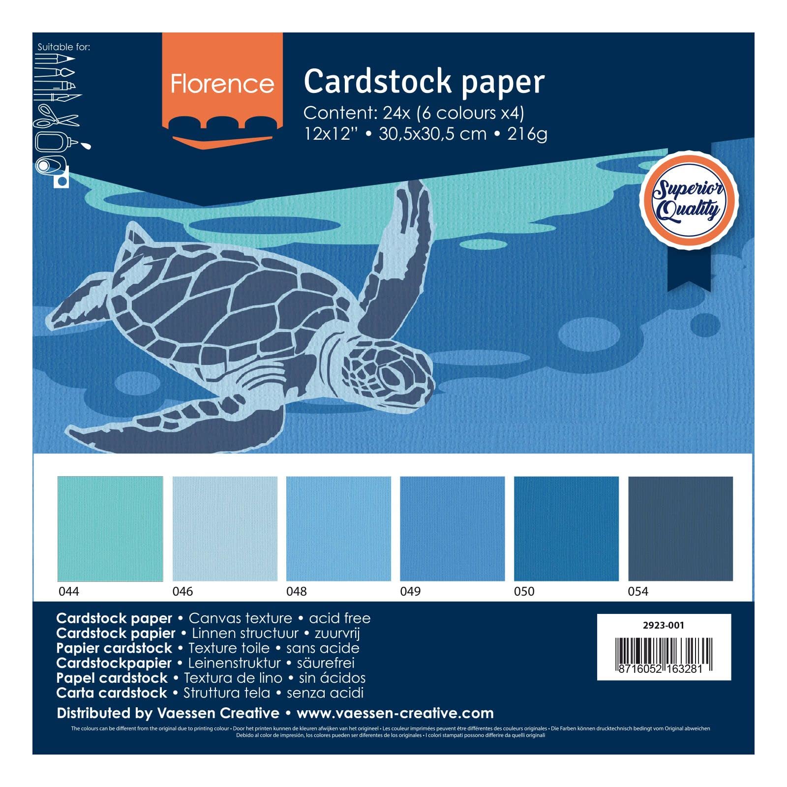 Vaessen Creative Cardstock Canvas Texture Scrapbook Paper - 12x12 Inch Premium Blue Paper for DIY Crafts, Scrapbooking, Card Making & Home Decor Projects
