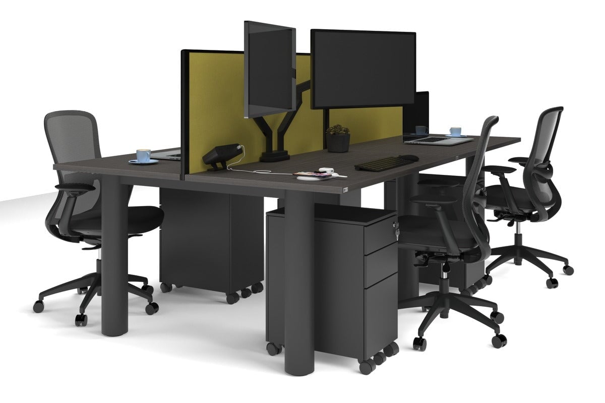 4-Person Quadro Cylinder Leg Office Workstation Desk [1400L x 700W] - Modern Collaborative Workspace Solution for Team Projects & Open Office Layouts