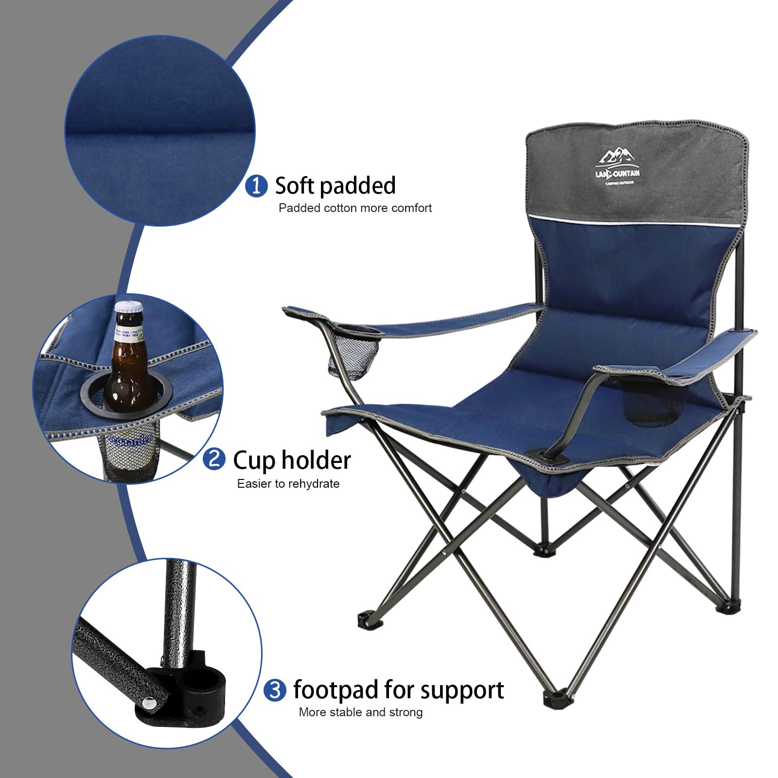 LANMOUNTAIN 4-Piece Portable Camping Chair Set with Side Table & Cup Holders - Heavy Duty Folding Lawn Chairs for Outdoor, Picnic, Beach, Backyard, and Tailgating - Comfortable Loveseat Design Perfect for Family Gatherings, Camping Trips, and Outdoor Events