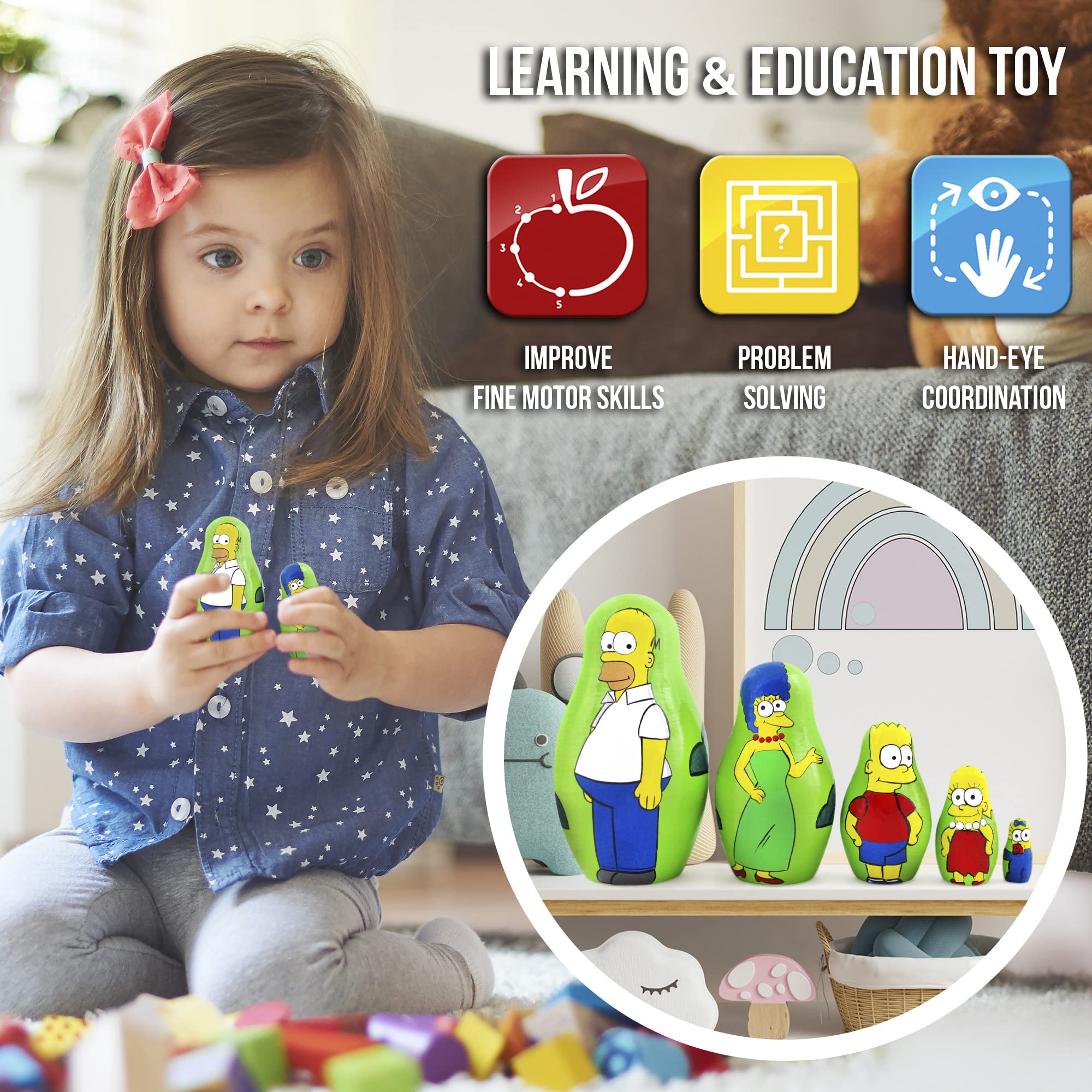 Unique 5-Piece Simpsons Character Matryoshka Nesting Dolls Set - Perfect for Collectors, Home Decor & Gift Giving