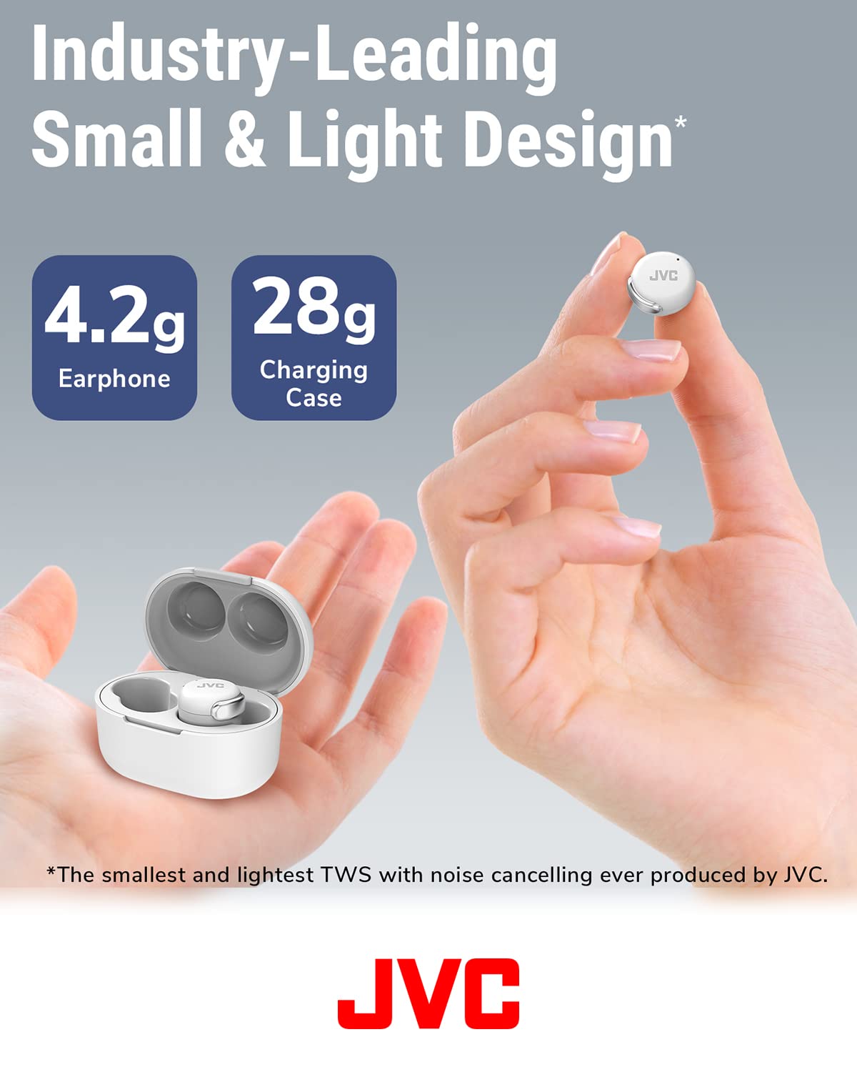 JVC HAA30TW True Wireless Earbuds with Active Noise Cancellation, Bluetooth 5.2, 21-Hour Battery Life, Low Latency Gaming Mode - White (Compact Fit) | Perfect for Commuting, Workouts & Movie Nights