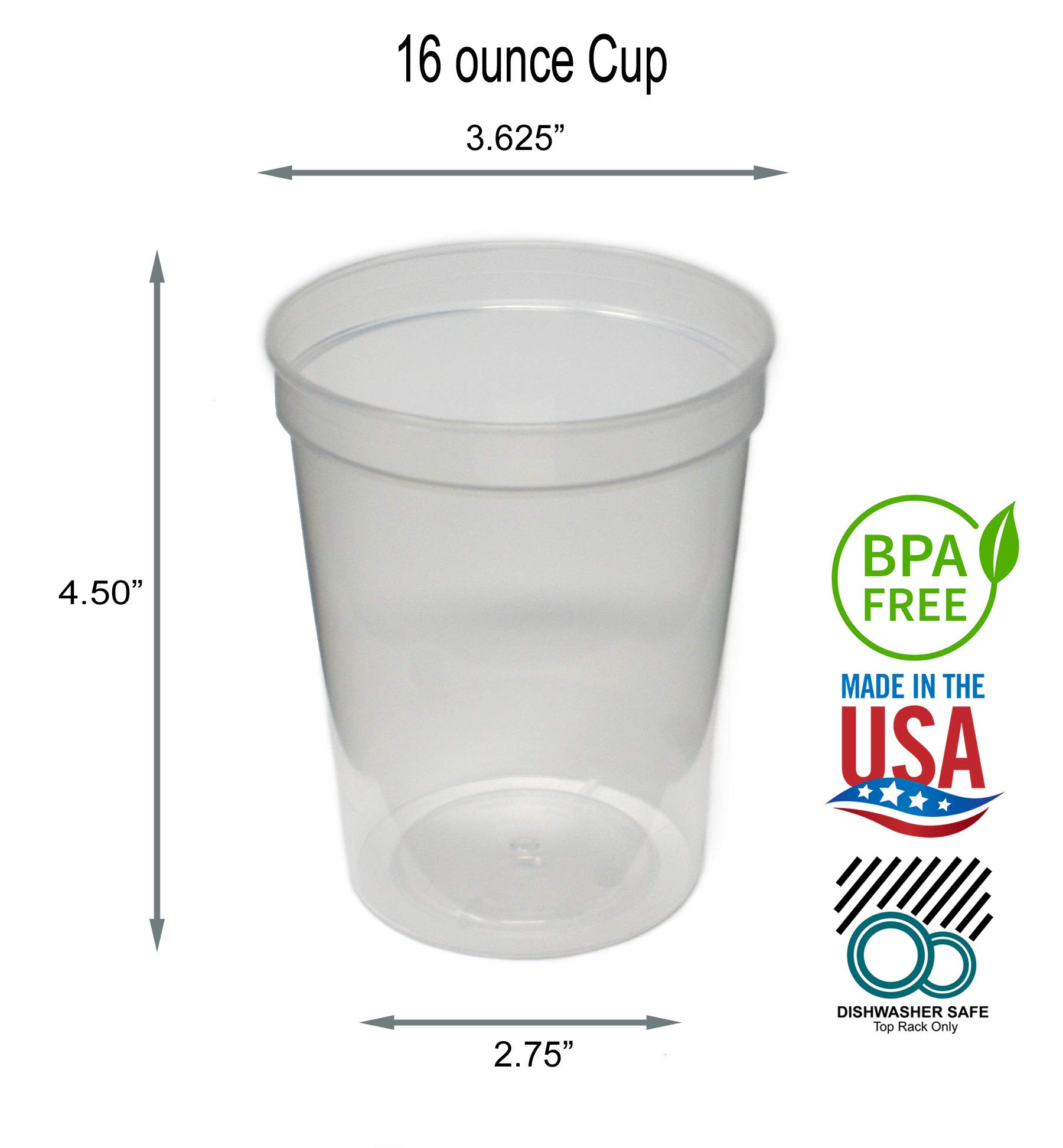 Rolling Sands 16 oz. Reusable Plastic Stadium Cups - 8 Pack BPA-Free Dishwasher Safe Clear Tumblers Made in USA | Perfect for Parties, BBQs, Sports Events & Outdoor Gatherings