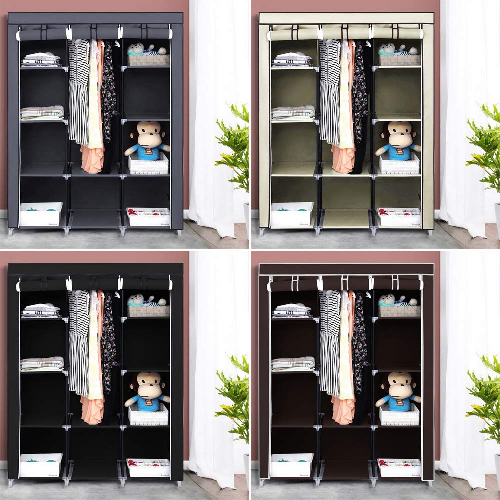 67 Inch Portable Clothes Closet Wardrobe Organizer - Heavy Duty Non-Woven Fabric with 10 Storage Shelves - No Tools Assembly - Black - Perfect for Small Spaces, Dorm Rooms, Apartments & Closet Organization