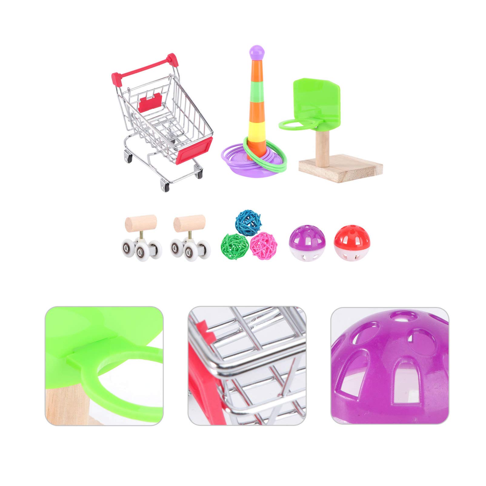 Balacoo Mini Basketball Hoop Toy for Parrots - Interactive Bird Training Toy for African Grey, Cockatoo & Conures - Fun Roller & Shopping Cart Play for Bird Intelligence & Exercise - Perfect for Cage Enrichment & Playtime Activities