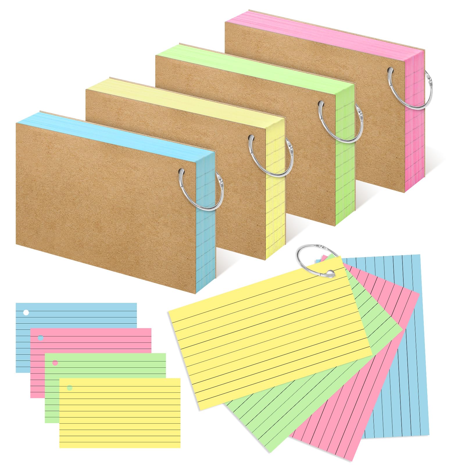 Colorful 3x5 Inch Index Cards with Ring - 200 Count Lined Flash Cards for Studying, School & College Supplies | Perfect for Note-Taking, Memorization & Exam Prep