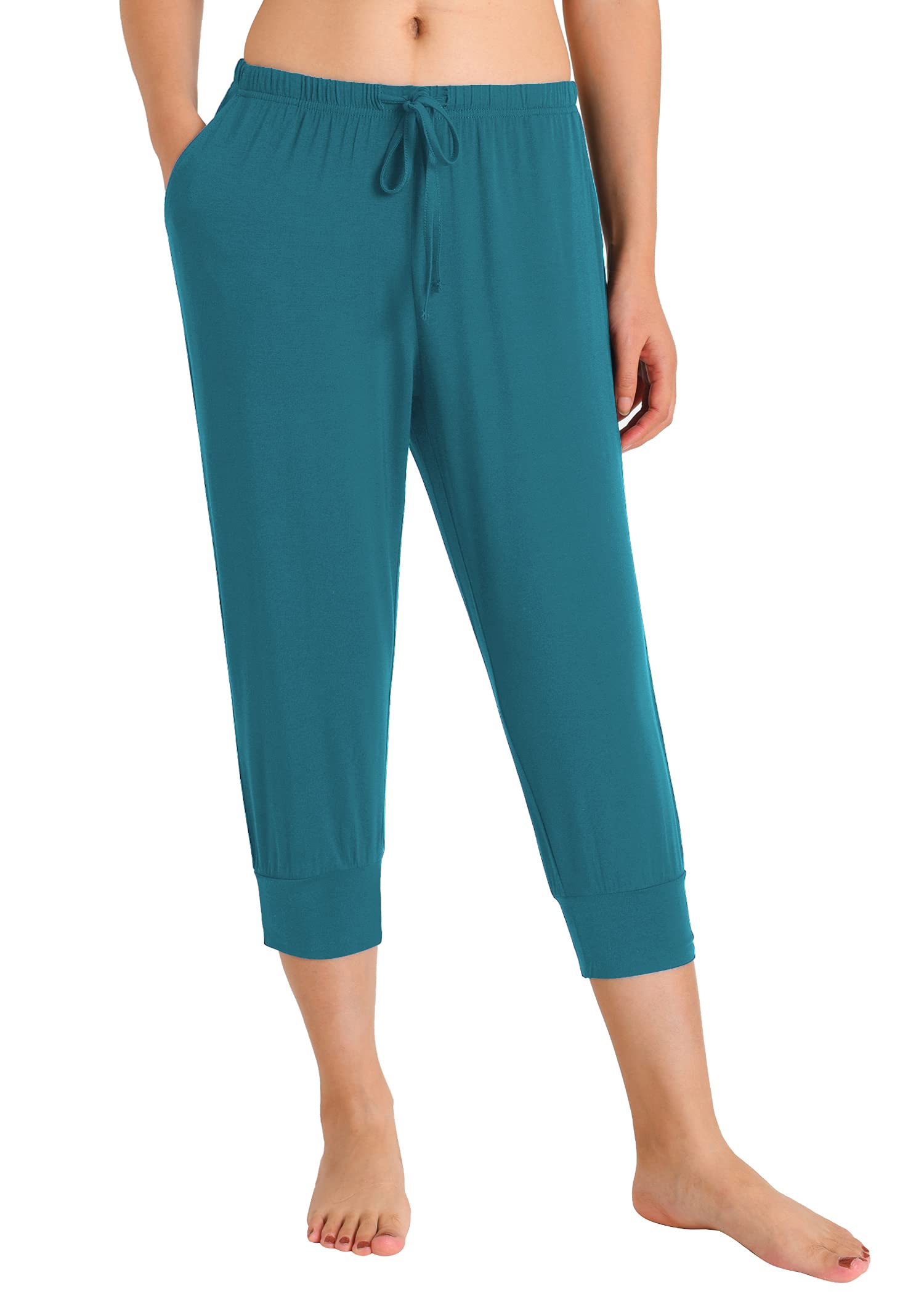 Women's Soft Bamboo Viscose Jogger Capri Pajama Lounge Pants - Comfortable Stretchy Sleepwear & Loungewear for Relaxing at Home or Yoga
