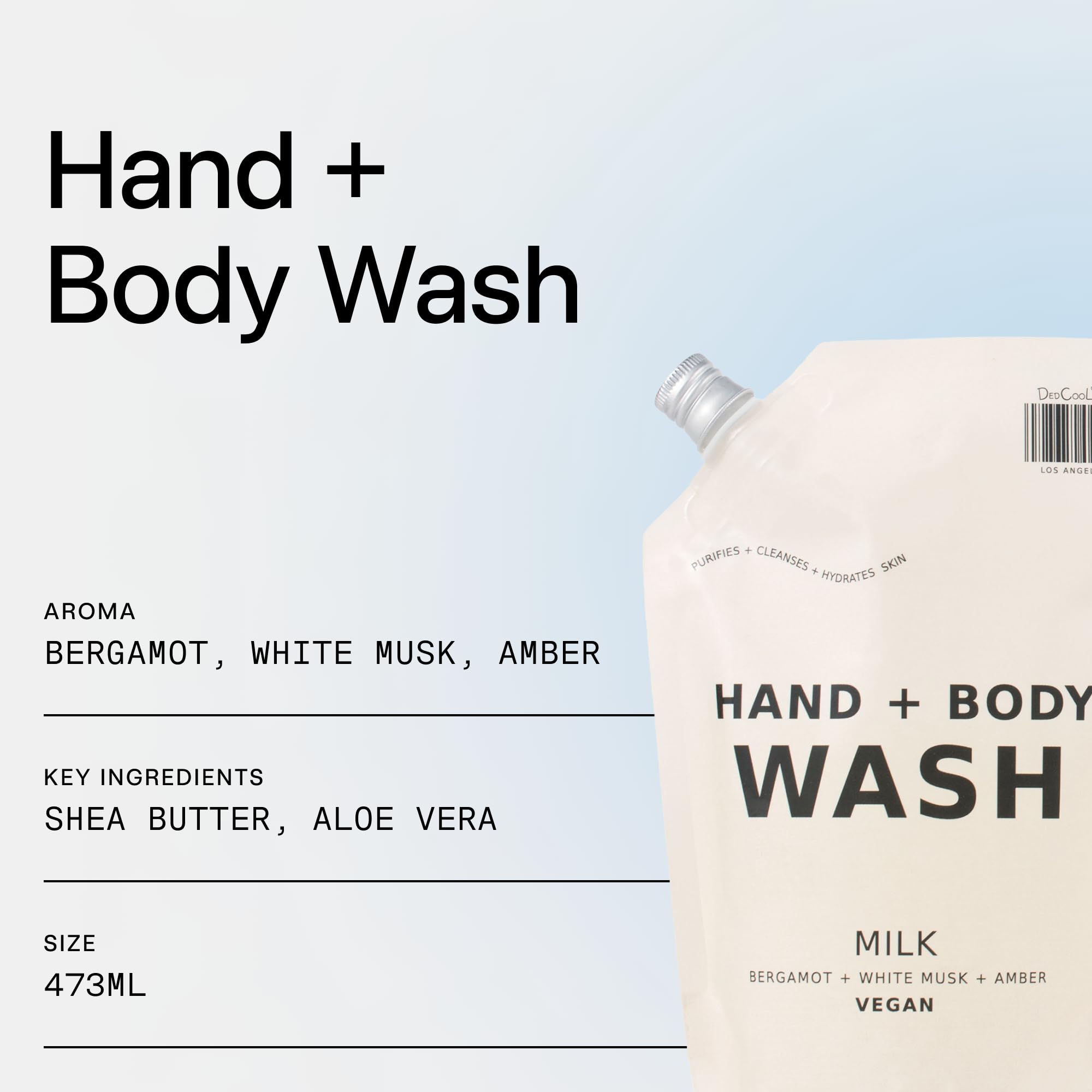 DedCool Hydrating Milk Hand & Body Wash - 16 fl oz Refill | Natural Moisturizing Cleanser for Hands & Body | Cruelty-Free, Vegan, Non-Toxic | Luxury Fragrance for Daily Shower & Spa-Like Experience