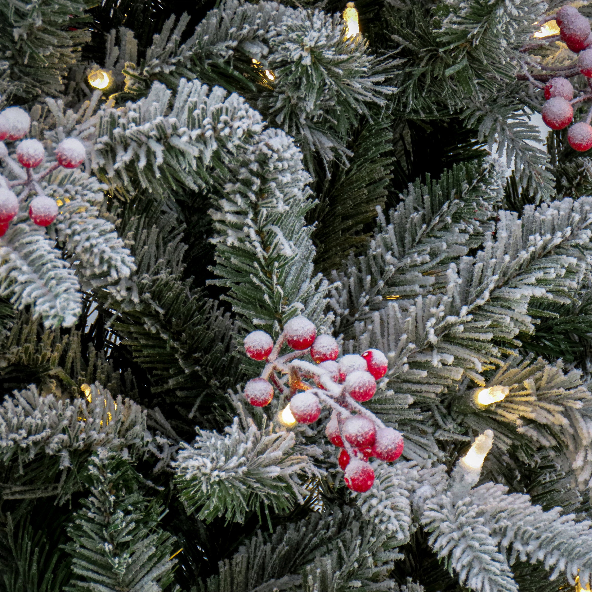 7.5 ft Pre-Lit Snowy Poechmann Fir Artificial Christmas Tree with Warm White LED Lights - Perfect for Living Room, Office & Holiday Decor