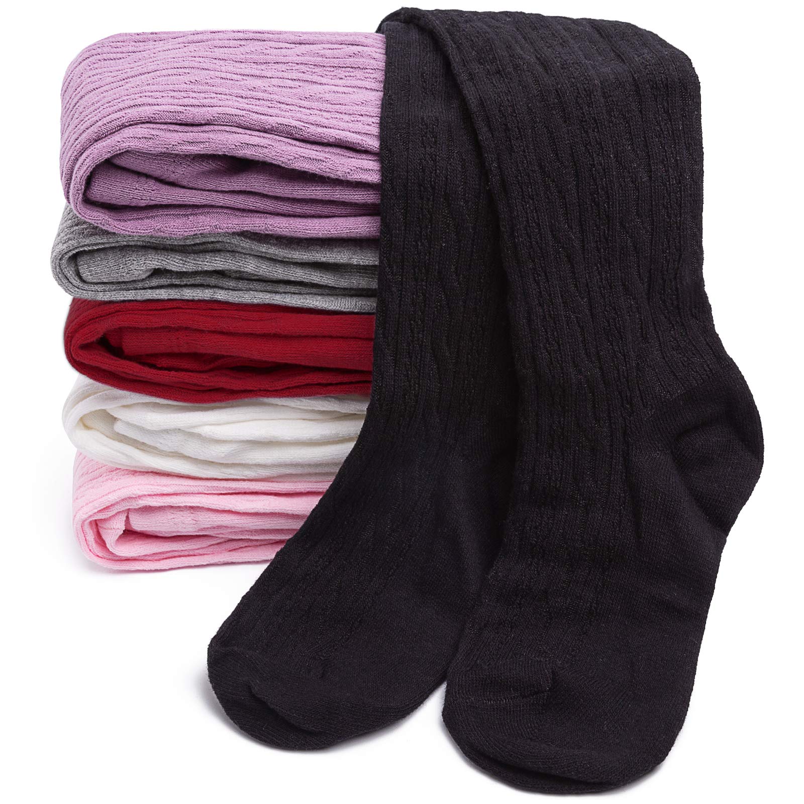 TechCity Girls Tights - Seamless Cotton Cable Knit Leggings for Toddlers 2-14 Years | Soft Pantyhose & Stockings for School, Play & Everyday Wear