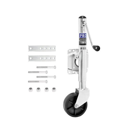 1000 Lbs Capacity Swivel Zinc Plated 6 Inch Polyurethane Wheel Heavy Duty Jack - Perfect for Trailers, Boats, RVs, and Industrial Equipment