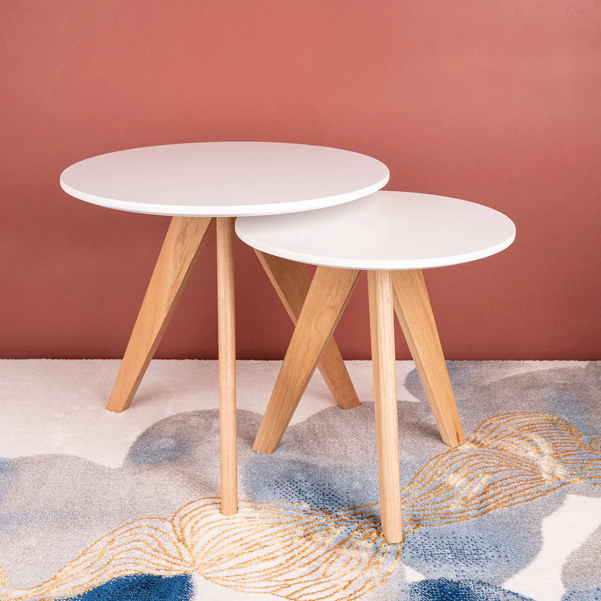 Scandinavian Glider Nesting Table Set of 2 - Modern Side Tables for Living Room, Bedroom & Office - Space Saving Coffee Tables with Smooth Gliding Motion