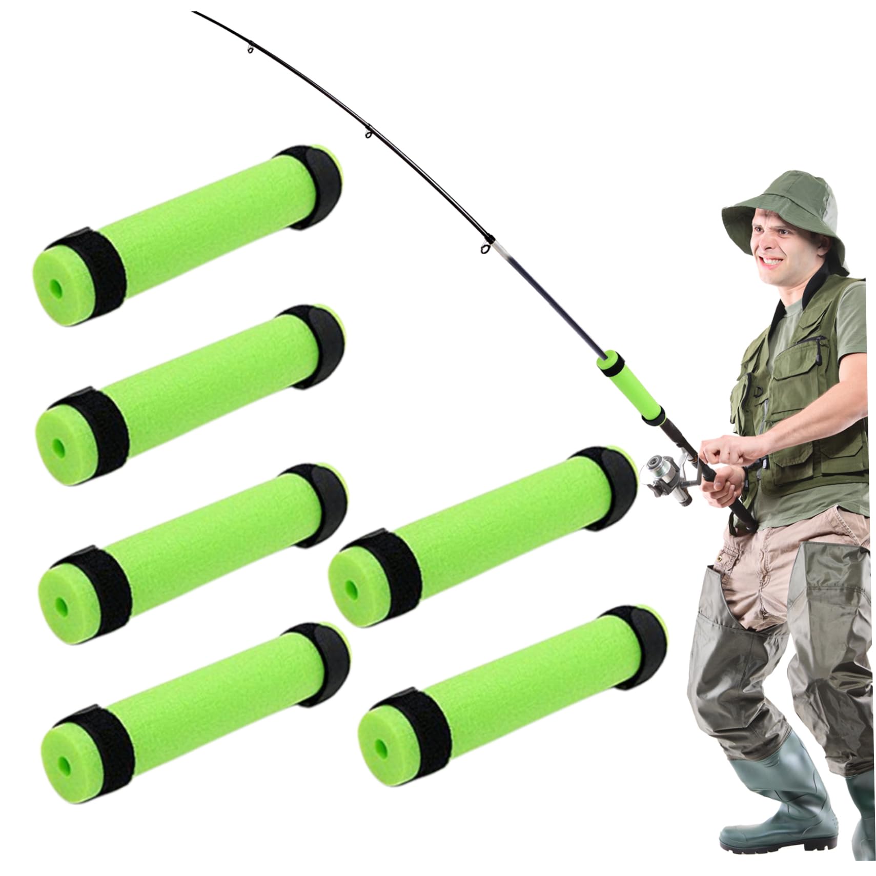 6pcs 7.9inch High Buoyancy EPE Foam Fishing Rod Floats with Ties - Kayak Fishing Pole Float & Rod Butt Cushion for Freshwater & Saltwater Angling
