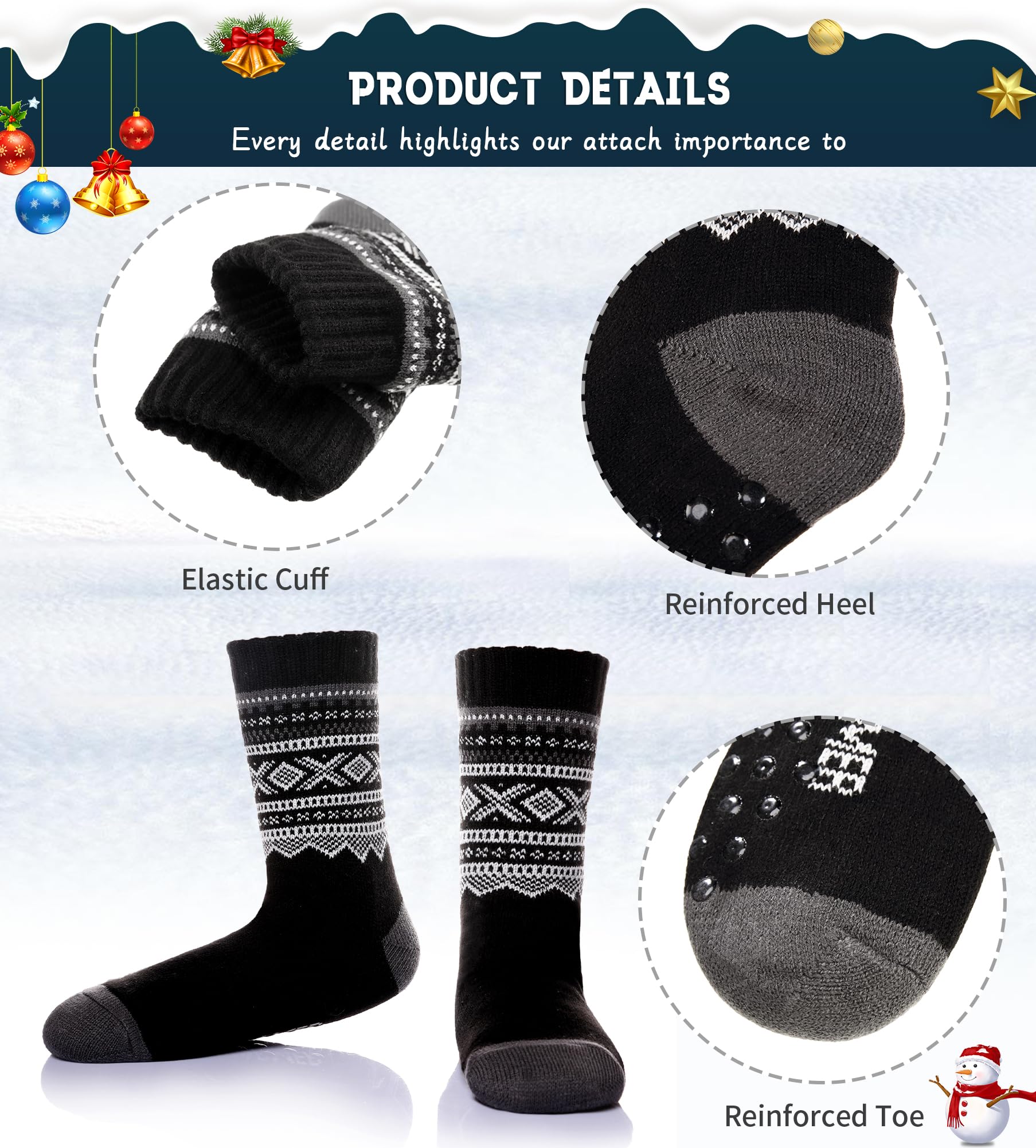 Men's Fleece Lined Thick Winter Slipper Socks - Ultra Cozy Non-Slip Fuzzy Home & Sleeping Socks for Cold Weather Indoor Comfort