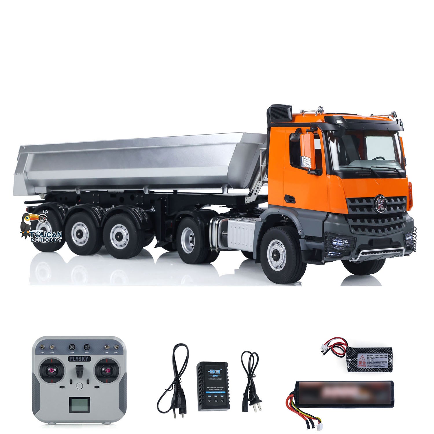 Kabolite 1/14 Scale 4X4 RC Tractor Truck with 3 Axles, Electric Lifting Dump Trailer, 2-Speed RTR Remote Control Hobby Model - Perfect for Off-Road Adventure & Construction Site Play