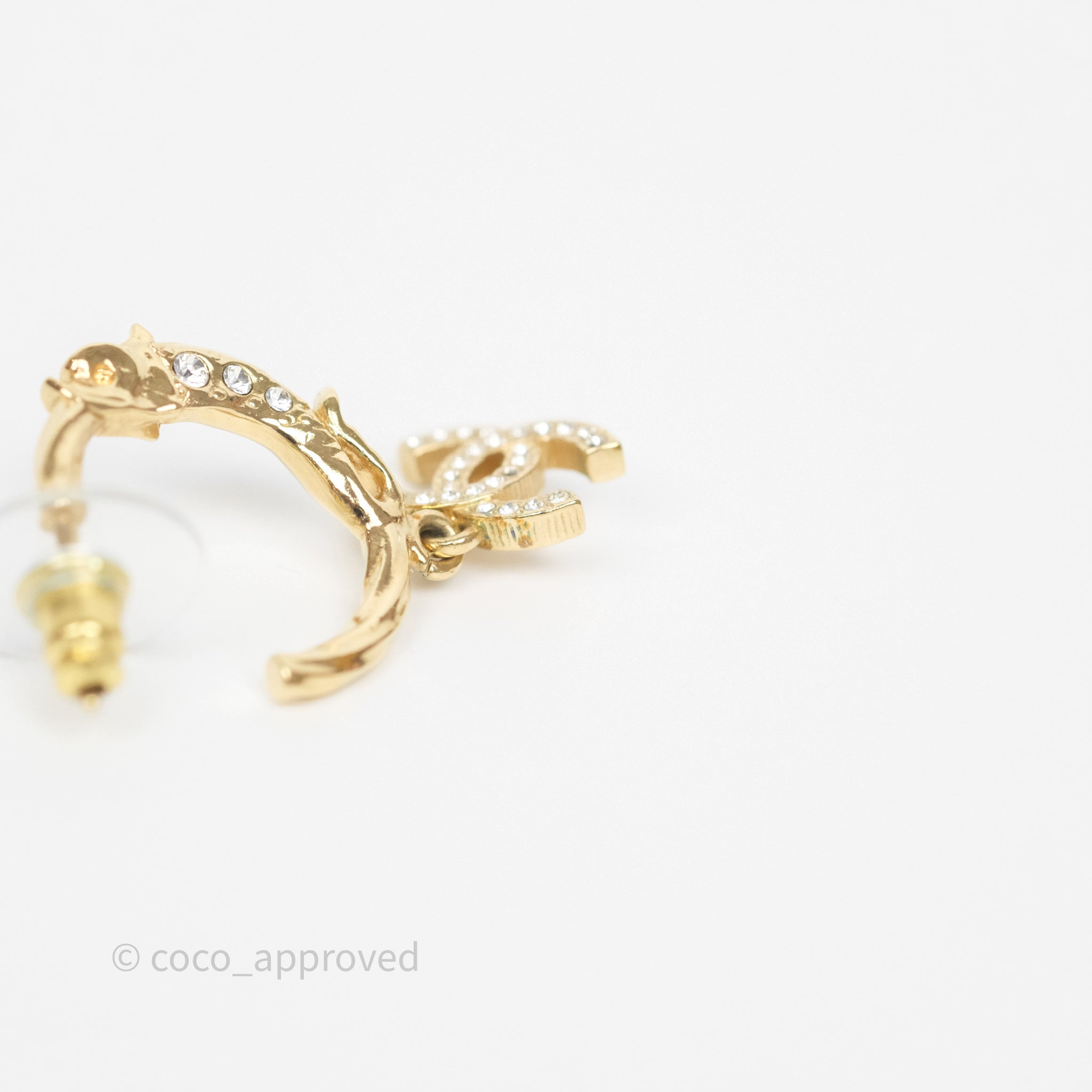 Chanel CC Crystal Hoop Earrings for Women - 23V Gold Tone Luxury Fashion Jewelry - Perfect for Parties, Weddings & Special Occasions