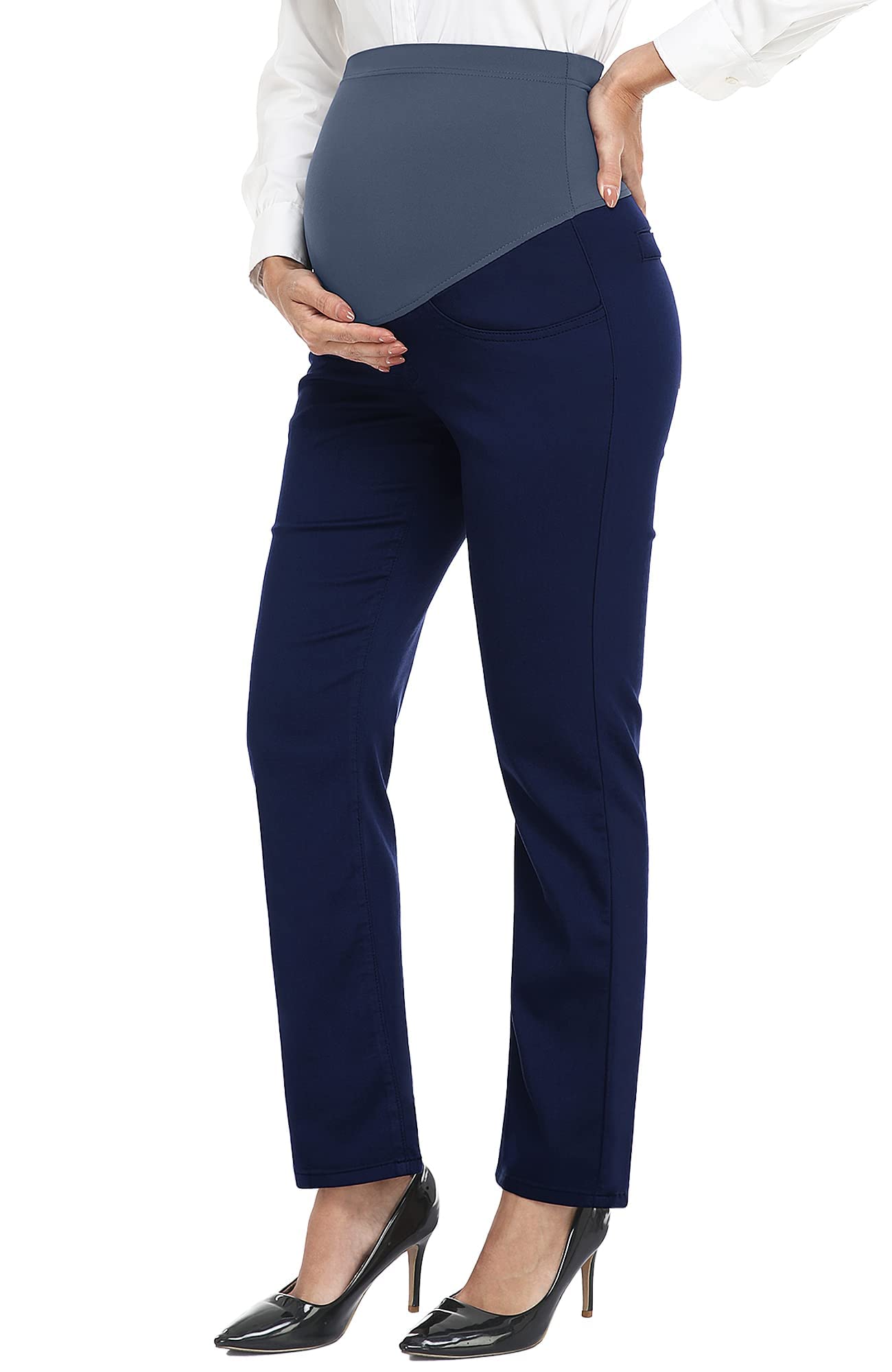 PACBREEZE Women's Maternity Work Pants - Over-Bump Pregnancy Stretch Dress Pants with Pockets for Office & Business Casual Wear | Comfortable Professional Attire for Expecting Mothers