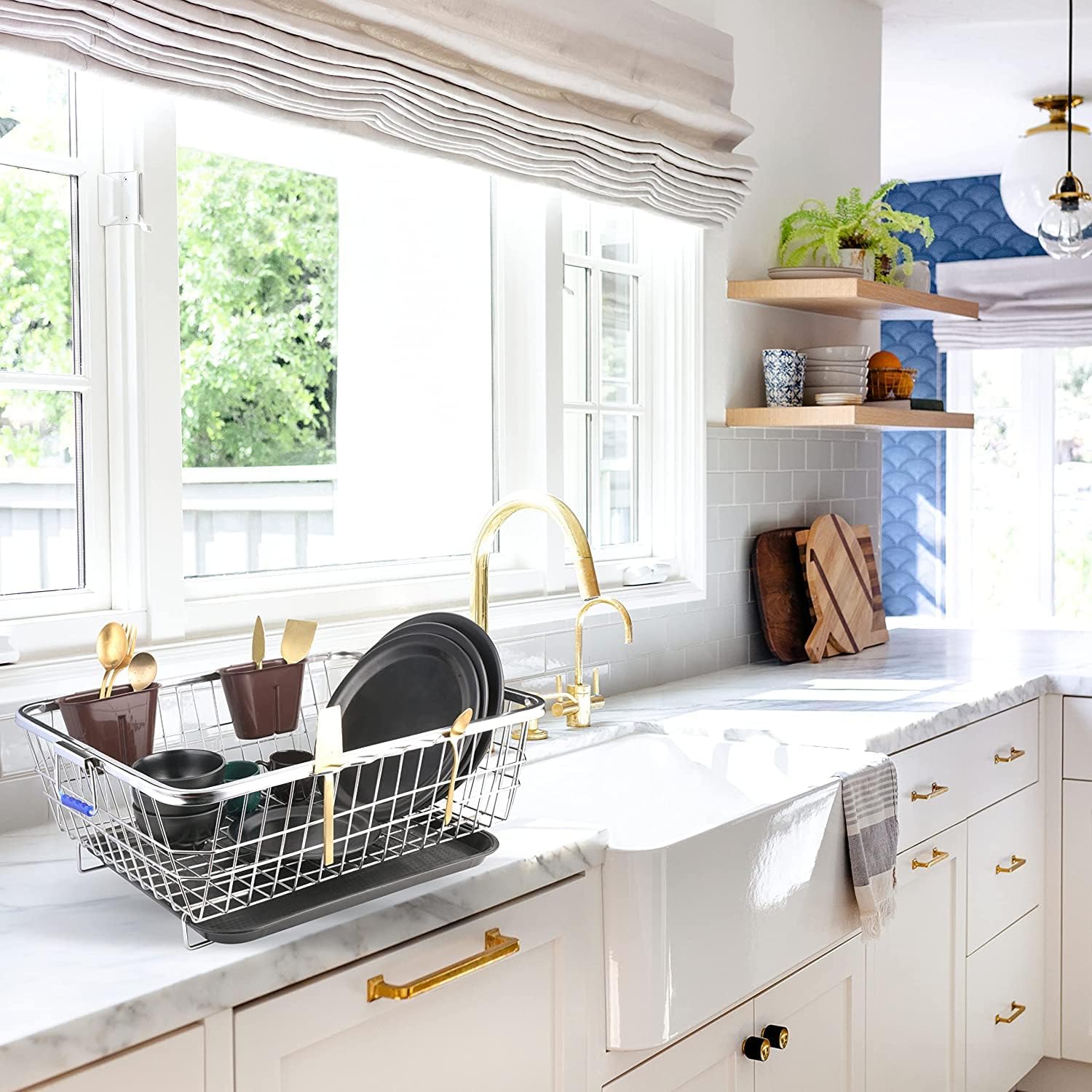 Stainless Steel Dish Drainer Rack 60x47x23cm for Kitchen Sink Countertop - Utensil & Plate Drying Stand