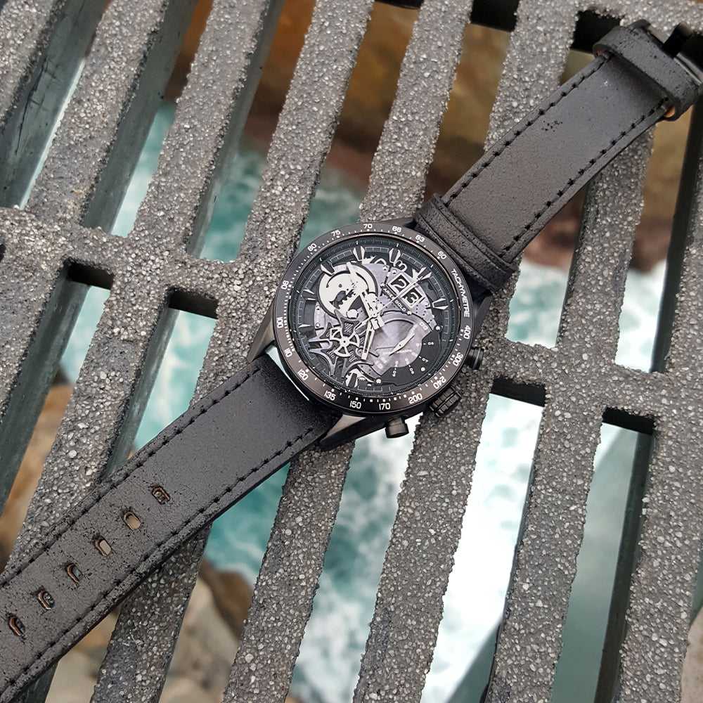 ARIES GOLD Chronograph Men's Watch - Black Stainless Steel Case & Leather Strap - Water Resistant - Perfect for Business, Casual & Formal Occasions