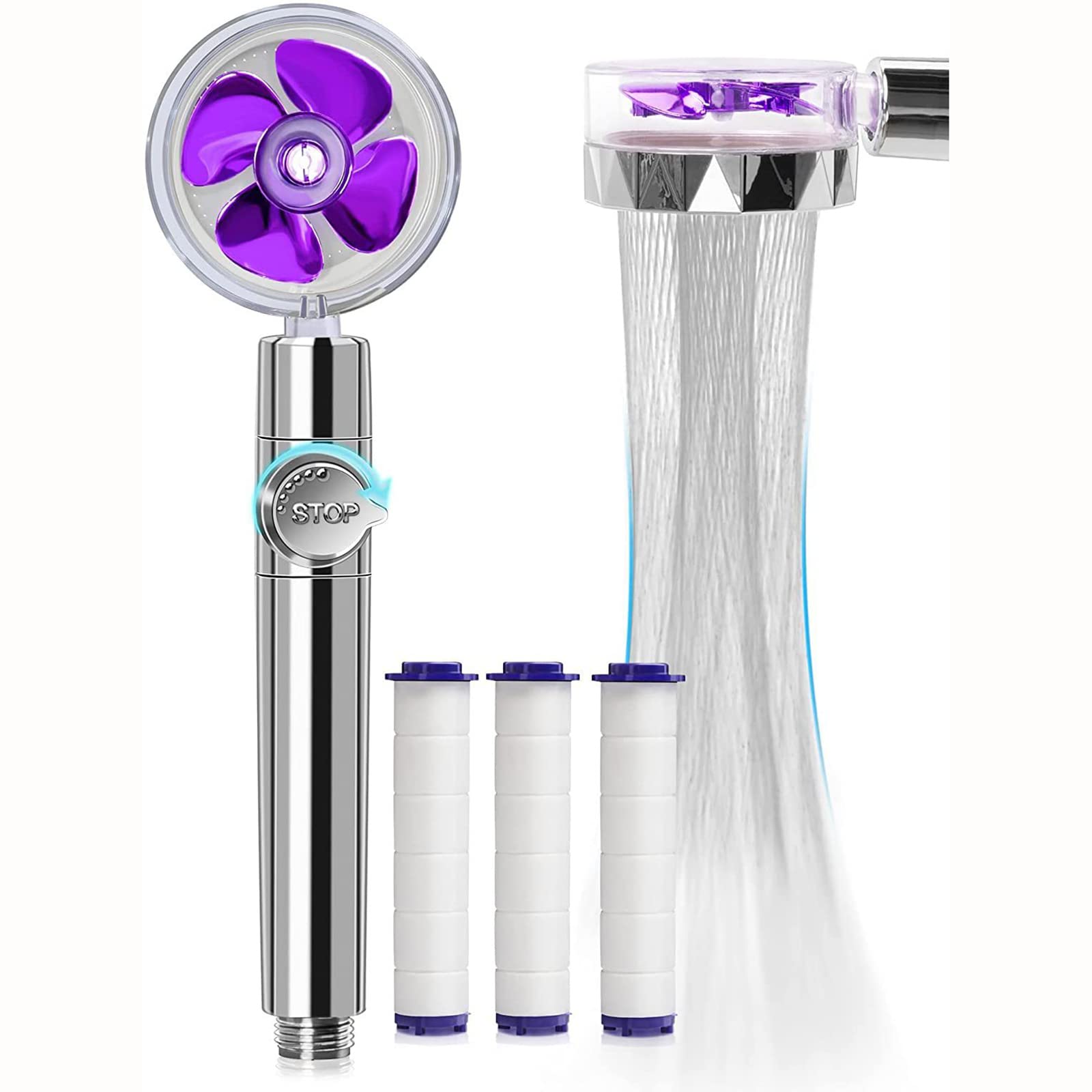 HJGFDSKJK High Pressure Shower Head with 3 Filters - Turbocharged Handheld Shower Head Kit, Hydro Jet & Fan Spray Modes, Water Saving Purple Shower Head for Spa-Like Bathroom Experience - Perfect for Low Water Pressure Homes & Relaxing Showers