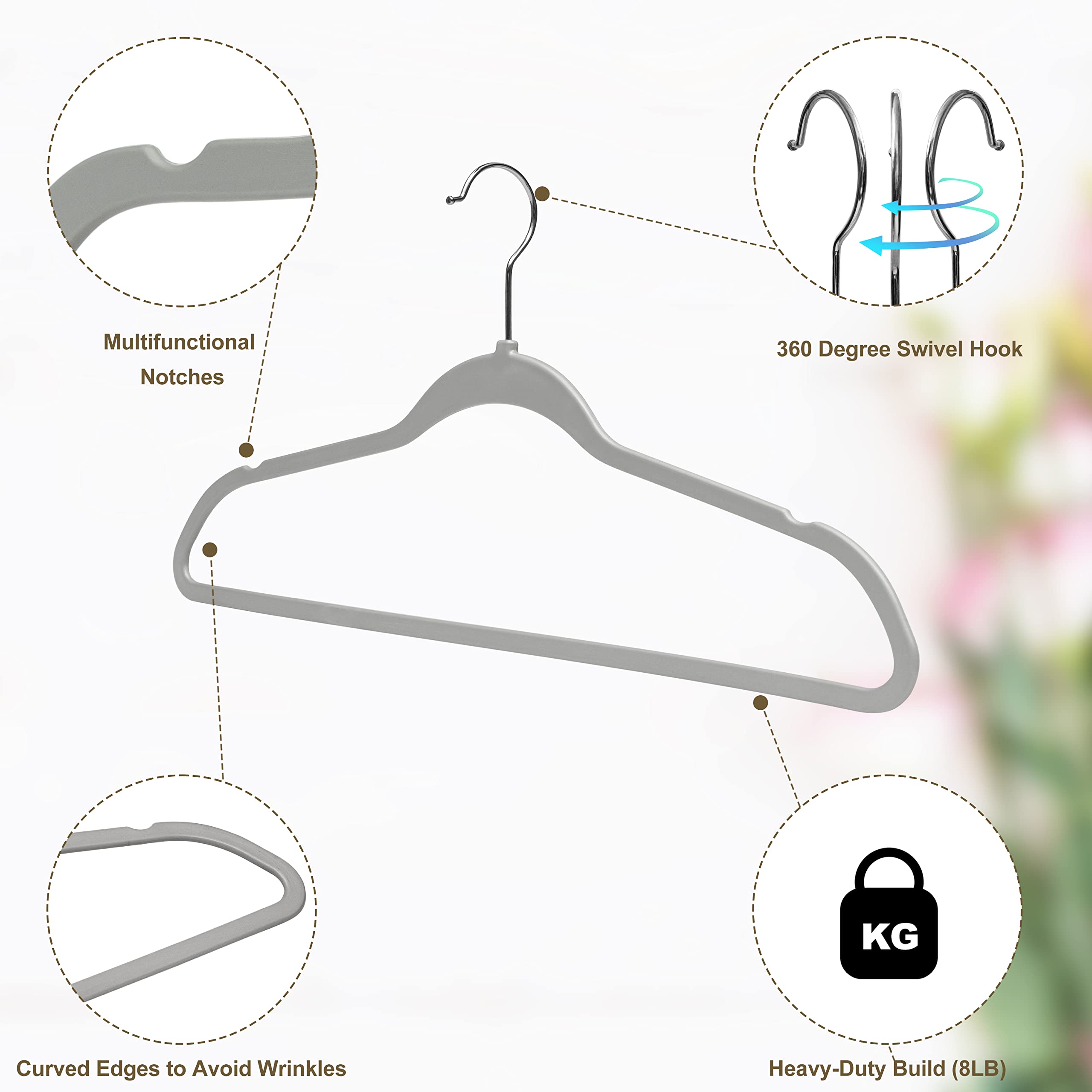 50 Pack Heavy Duty Plastic Clothes Hangers - Space Saving Non-Velvet Coat Hangers with Chrome Swivel Hook - Durable Gray Closet Organizers for Shirts, Pants & Jackets | Perfect for Home, Office & Retail Store Organization