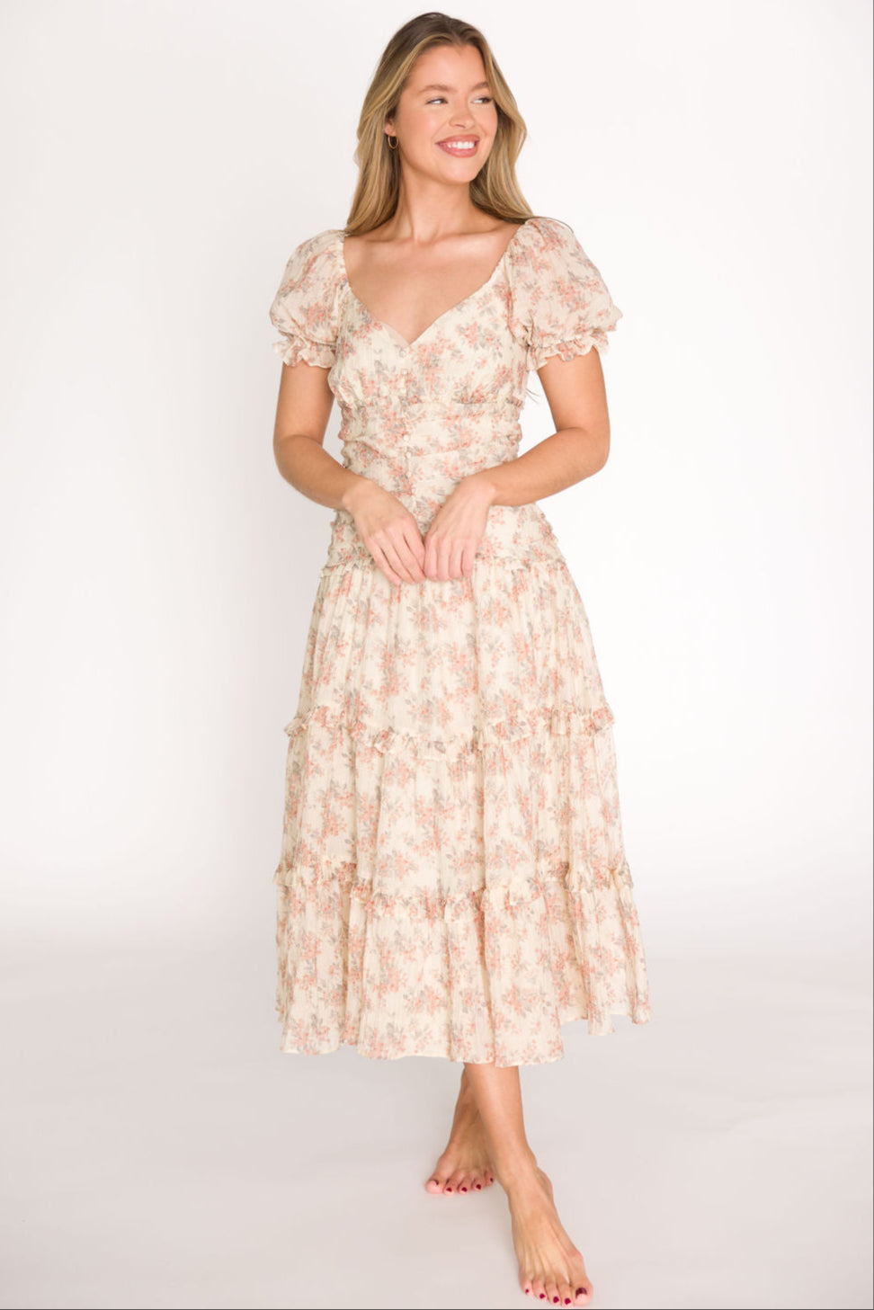 Jenna Ruffled Maxi Sundress in Cream/Multi Floral - Flowy Summer Dress for Beach, Vacation & Casual Wear | Women's Boho Chic Dress with Ruffle Details