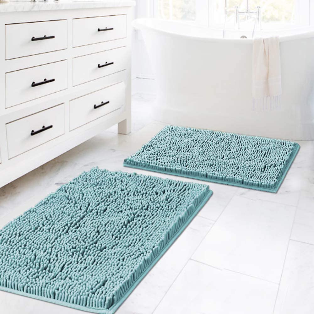 H.VERSAILTEX Non-Slip Chenille Bath Rug - Ultra Soft Absorbent Shag Bath Mat for Bathroom & Shower - Machine Washable, Quick Dry - Perfect for Bathroom Safety & Comfort (Aqua Haze, 20