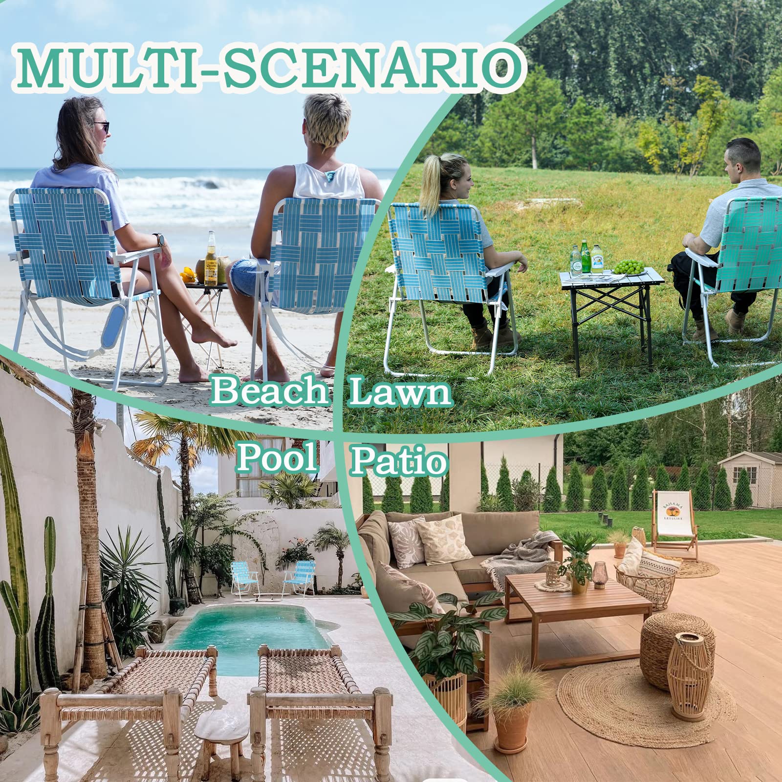 WEJOY Extra Wide Oversized Folding Beach Chair - Lightweight Aluminum Webbed Lawn Chair for Adults, Portable Camping Chair with Off-Ground Design - Perfect for Beach, Backyard, Camping, Picnics & Outdoor Events