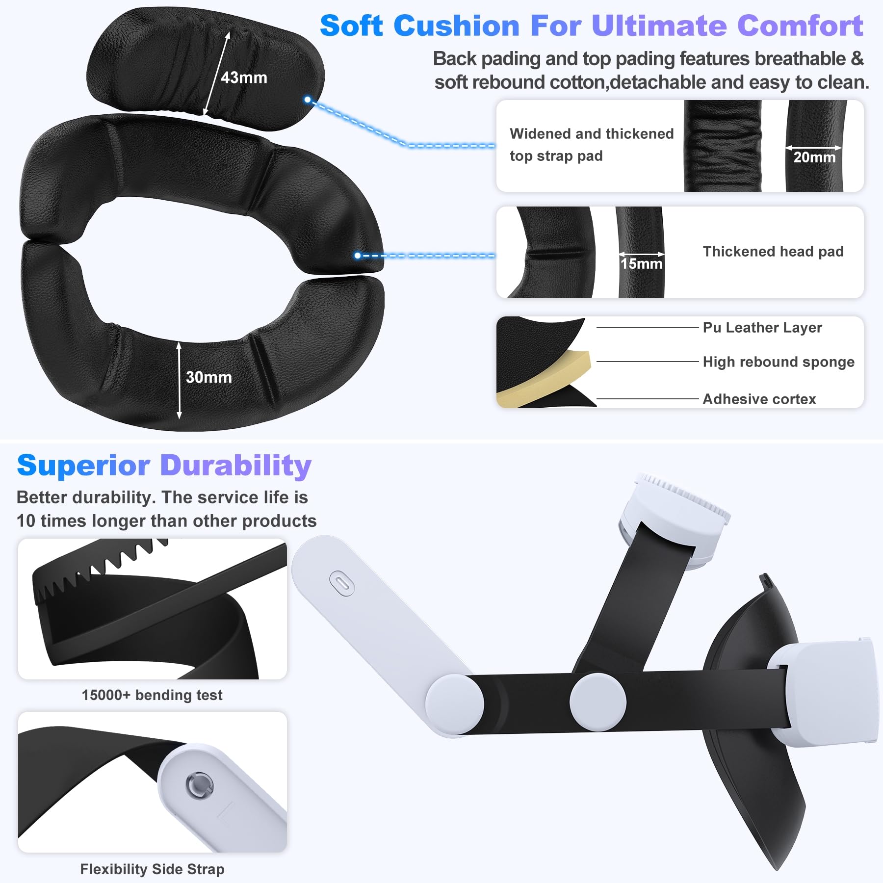 Meta Quest 3S/Quest 3/Quest 2 Comfort Head Strap - Adjustable VR Headset Accessory with Double Knobs for Enhanced Support & Pressure Relief | Perfect for Extended Gaming, VR Fitness & Immersive Experiences