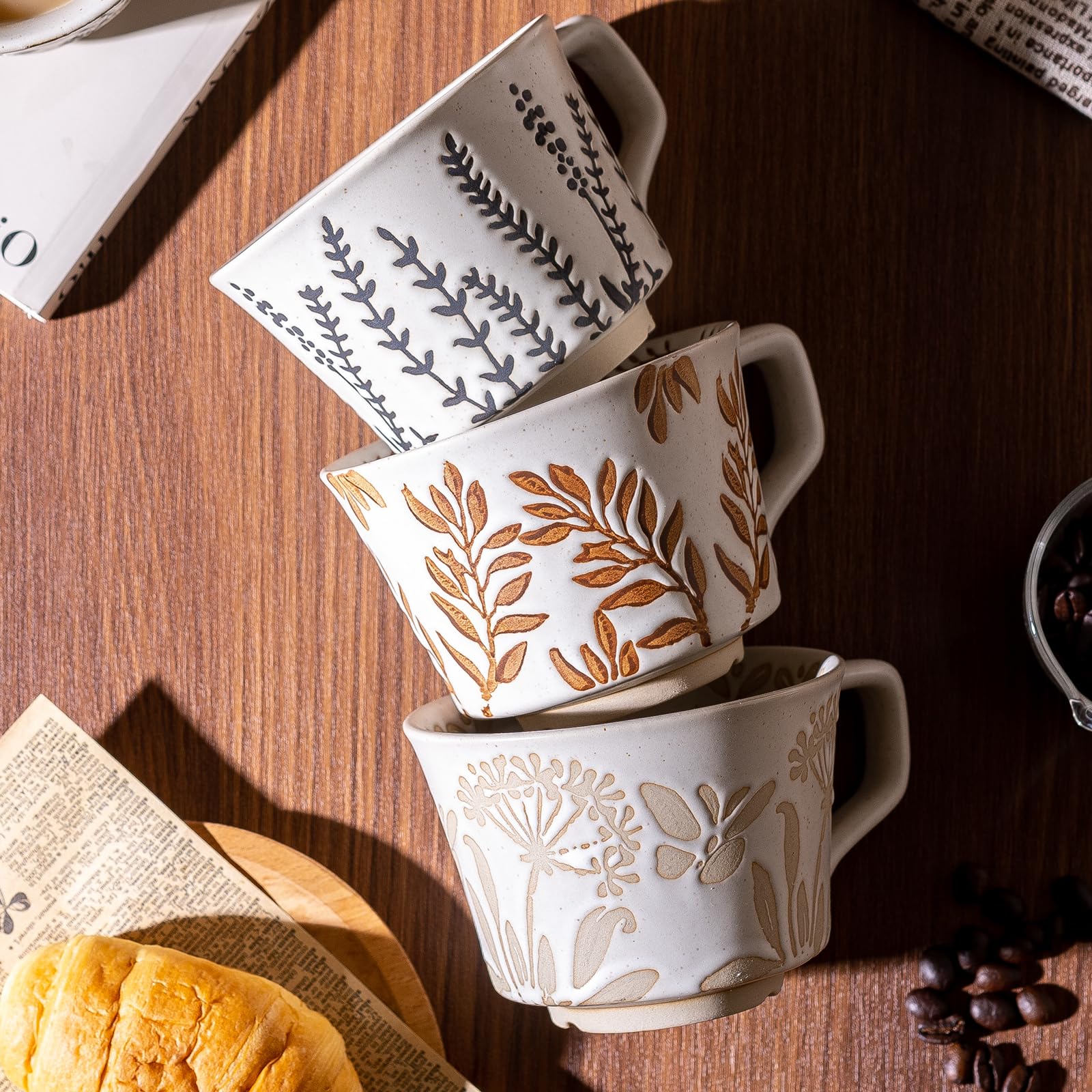 Premium 11 oz Ceramic Coffee Mugs Set of 4 with Luxury Spoons - Stoneware Cups for Coffee, Tea, Latte & Cappuccino - Dishwasher & Microwave Safe - Perfect for Office, Home Use or as Birthday Gifts