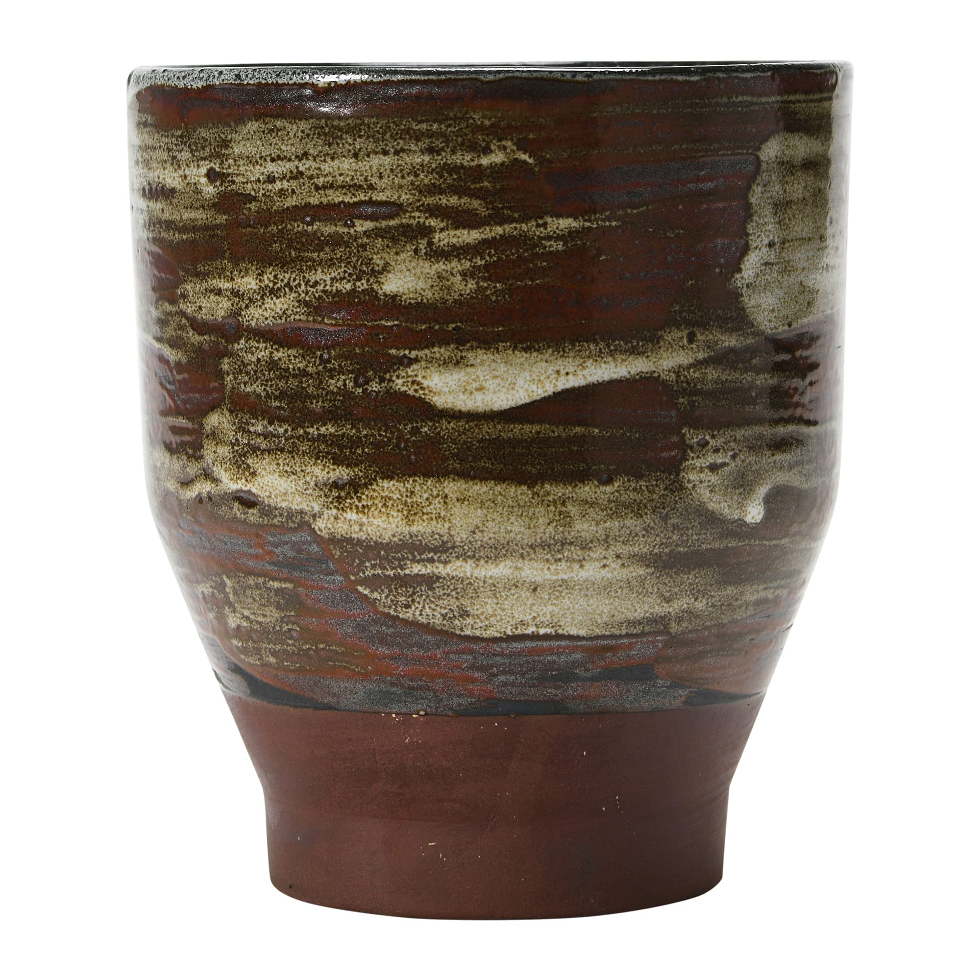 Distressed Brown Stoneware Planter Pot with Reactive Glaze Finish - Creative Co-Op Handmade Ceramic Flower Pot for Indoor Plants, Succulents & Home Decor